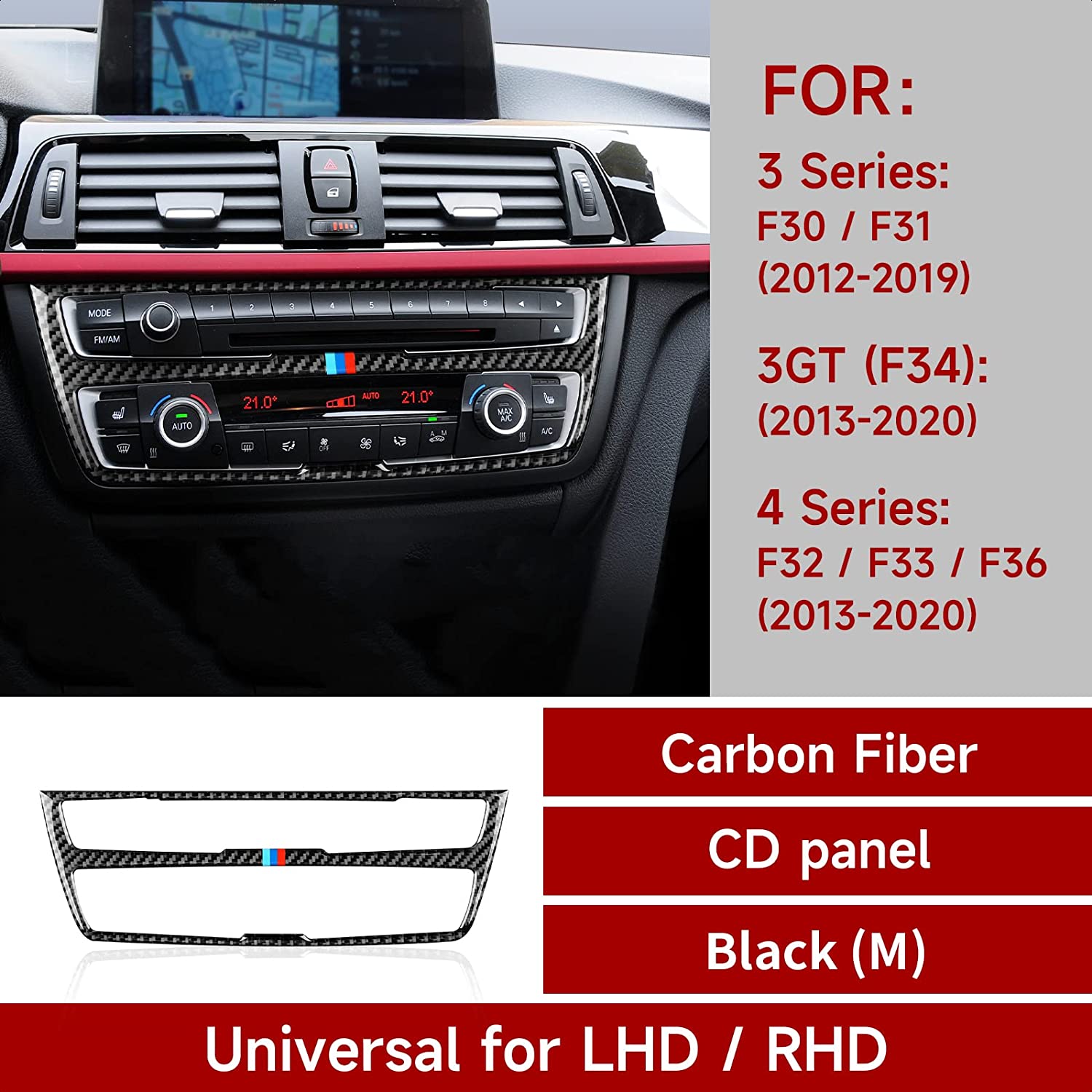 Car CD Panel Cover Sticker Carbon Decal Trim fits for F30 F31 F34 3GT F32 F33 F36 2012 2013 2014 2015 2016 2017 2018 2019 Interior Accessories - Delicate Leather