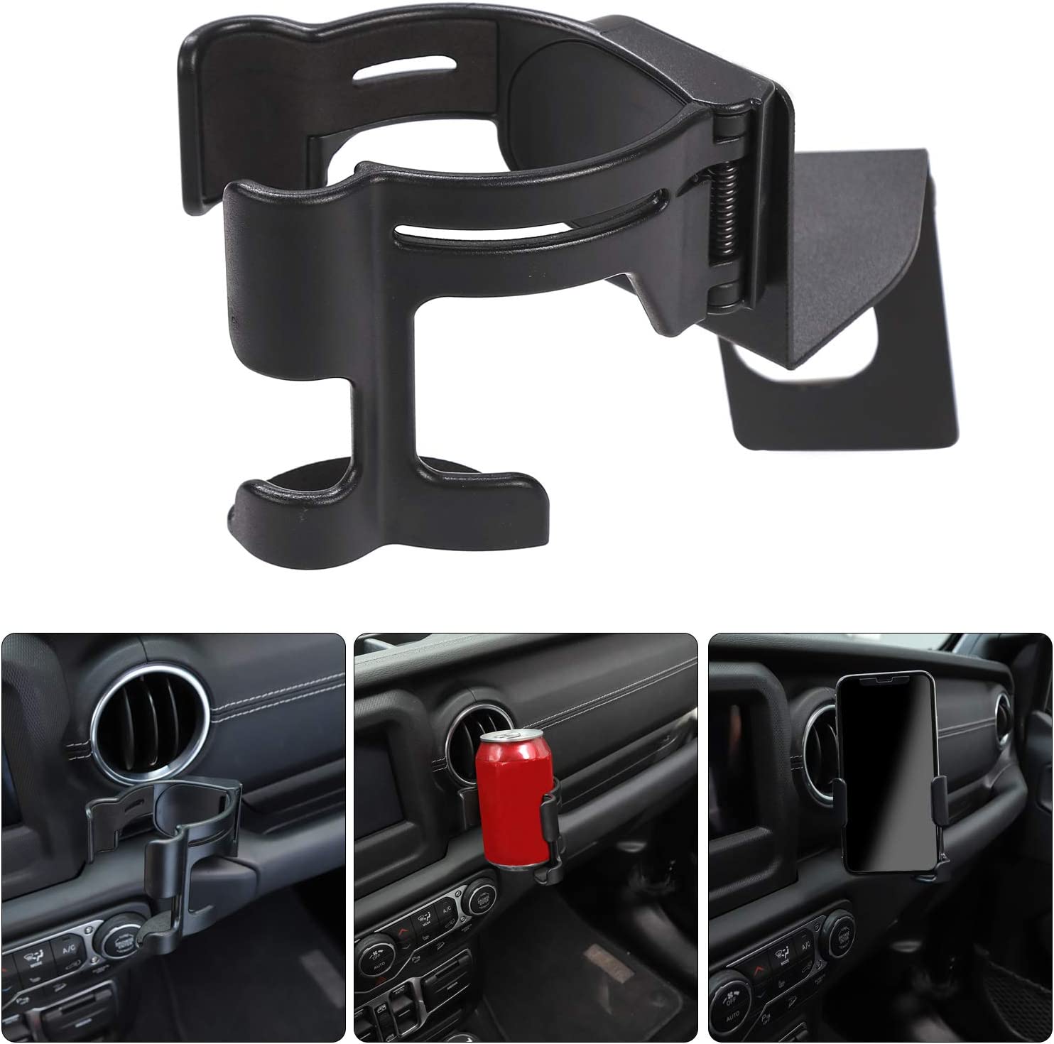 JL & JT Multi-Function Drink Cup Phone Holder, 2 in 1 Bolt-on Stand Bracket Organizer for 2018-2022 Jeep Wrangler JL JLU & Jeep Gladiator JT Trunk - Delicate Leather