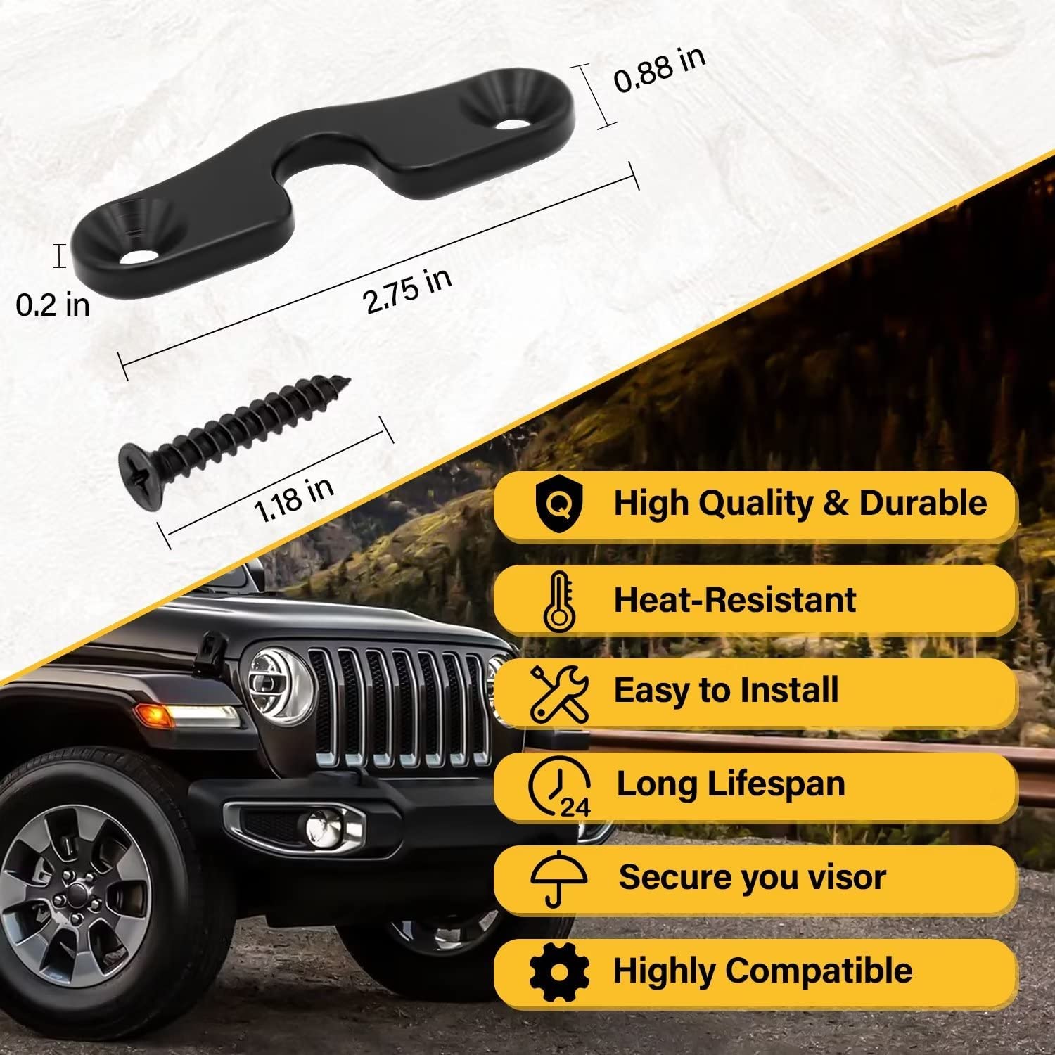 Sun Visor Repair Kit Heavy Duty Sun Visor Clips Compatible with Wrangler JK & JL 2018-2022/ Gladiator 2020-2022 (2 Pack) - Delicate Leather