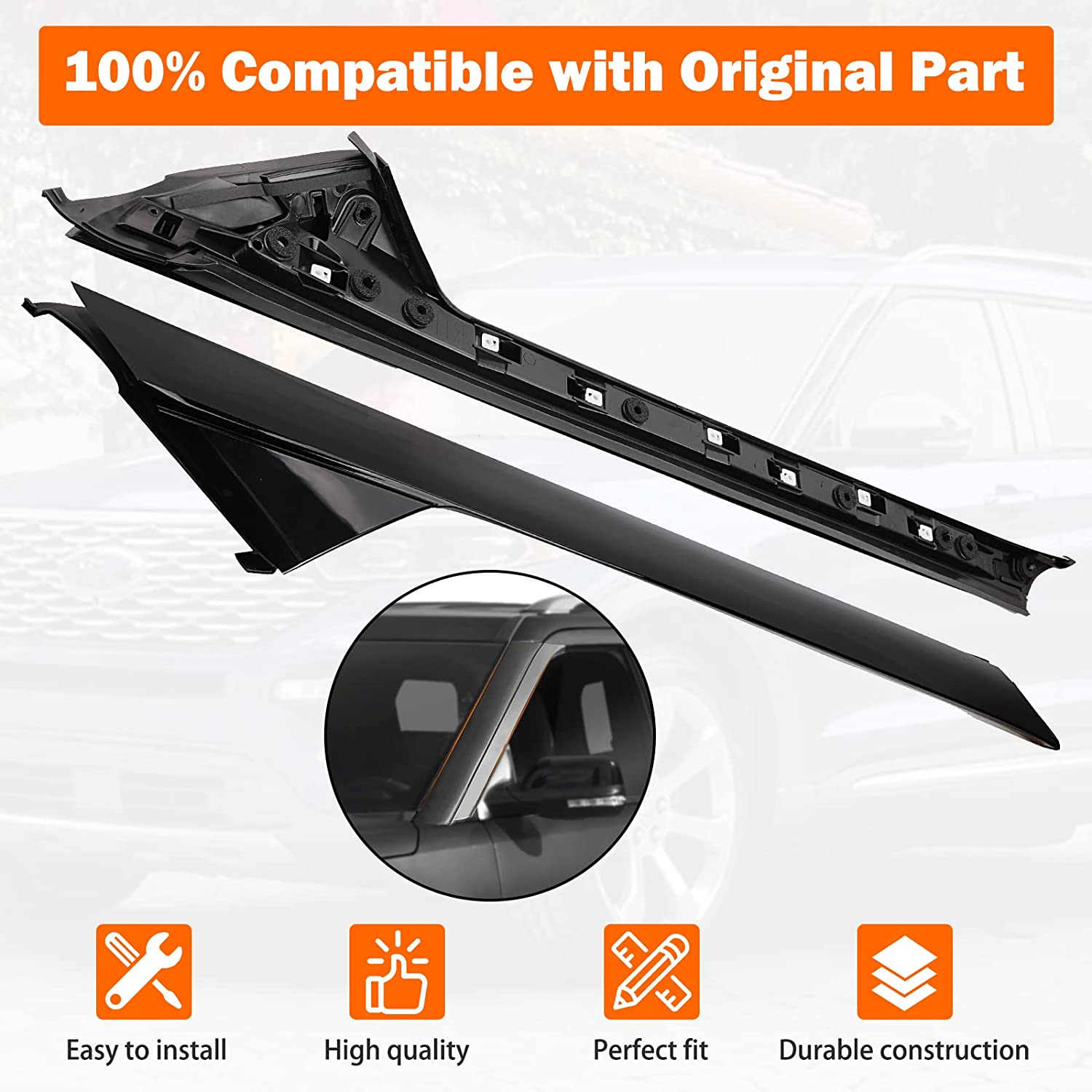 Windshield A-Pillar Molding Trim Driver Side, Compatible with 2011-2019 Ford Explorer Replace 926 450, BB5Z-7803137-AB BB5Z7803137AA BB5Z7803137BA BB5Z7803145AA - Delicate Leather