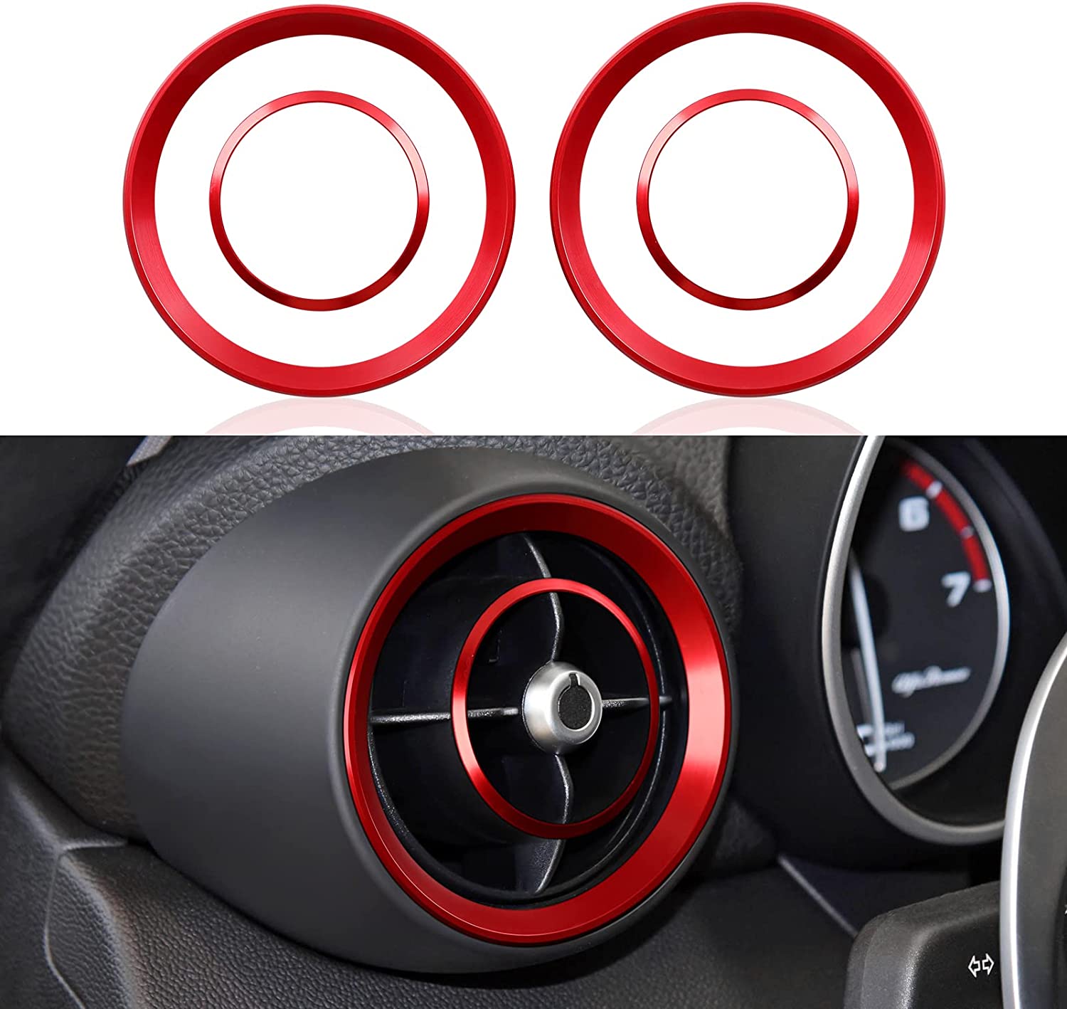 4PCS Car Air Vent Frame Trim AC Sticker Decals Aluminum Alloy Compatible with Giulia 2017 2018 2019 Accessories (Front) -- Stelvio NOT FIT - Delicate Leather