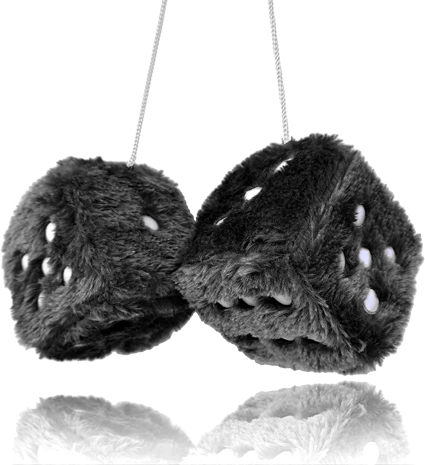 Fuzzy Plush Dice for Car Mirror, Pair of Retro 3” Dice with Black Dots for Car Interior Hanging Ornament Decoration, Car Accessories, Custom For Cars - Delicate Leather
