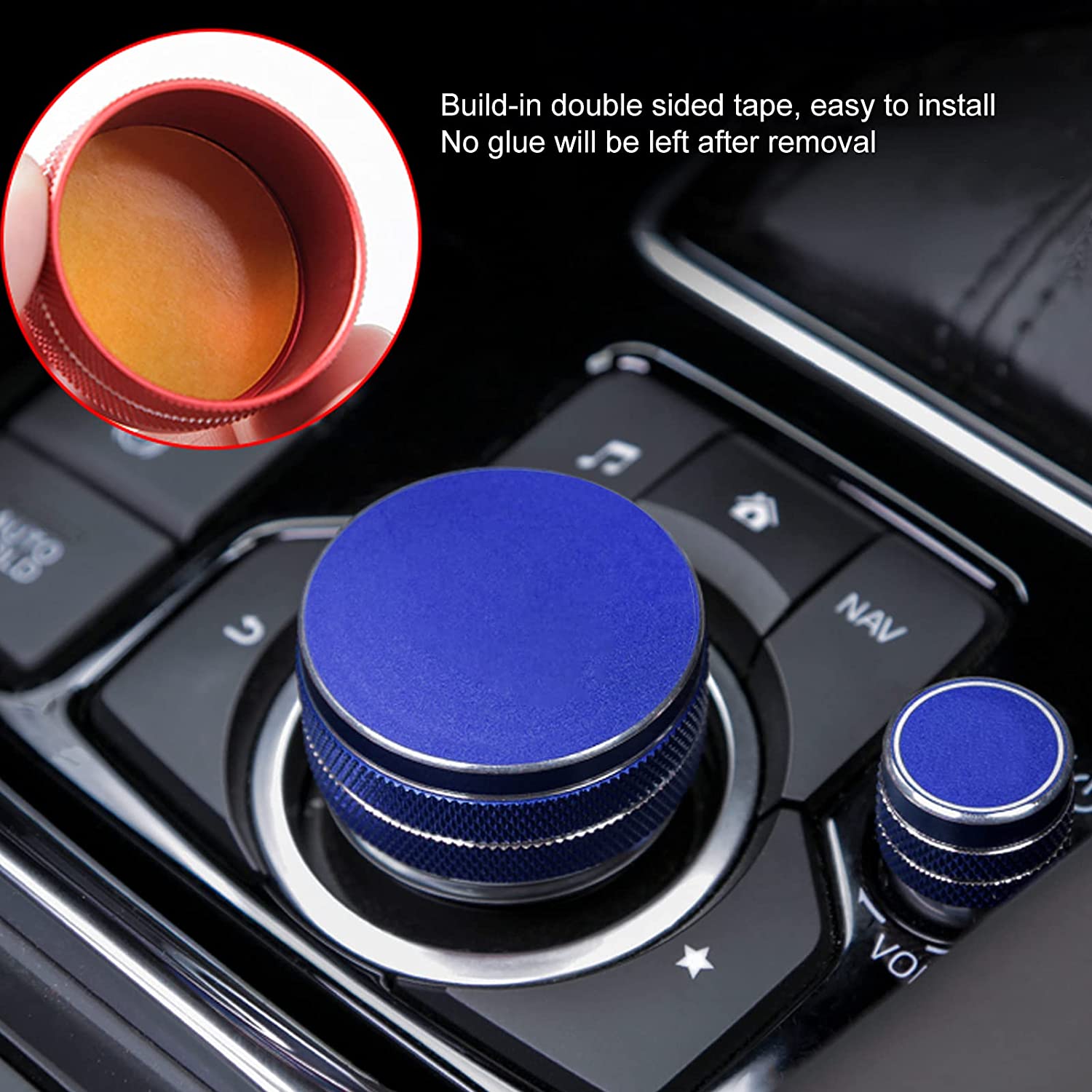 2pcs for Mazda 3 6 CX-5 CX-9 Accessories Sporty Car Interior Center Console Gear Panel Gears Volume Button & Multimedia Knob Cover Trims Caps - Delicate Leather
