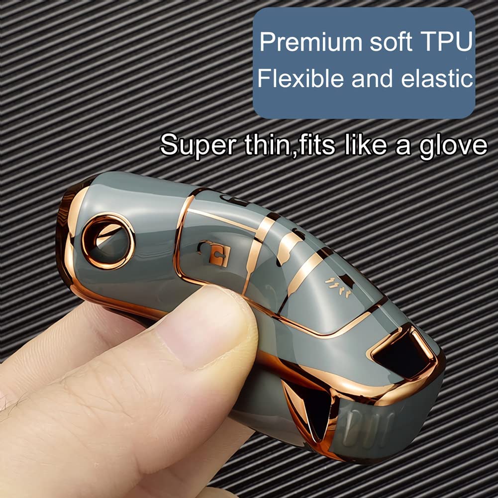 Chevy Key Fob Cover, Premium TPU Full Protection Key Fob Case for Chevrolet Equinox Camaro Cruze Malibu Sonic Buick Terrain - Delicate Leather
