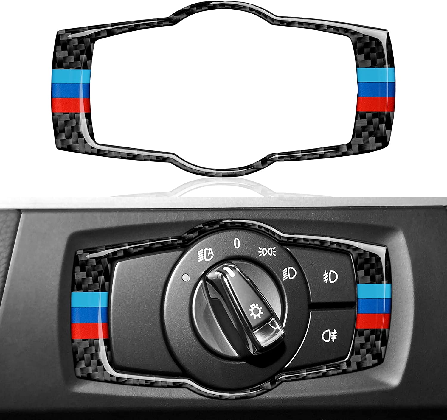 Car Headlight Switch Panel Sticker Decal Carbon Fiber Trim Cover Compatible with E90 E92 E93 2005 2006 2007 2008 2009 2010 2011 2012 Accessories - Delicate Leather