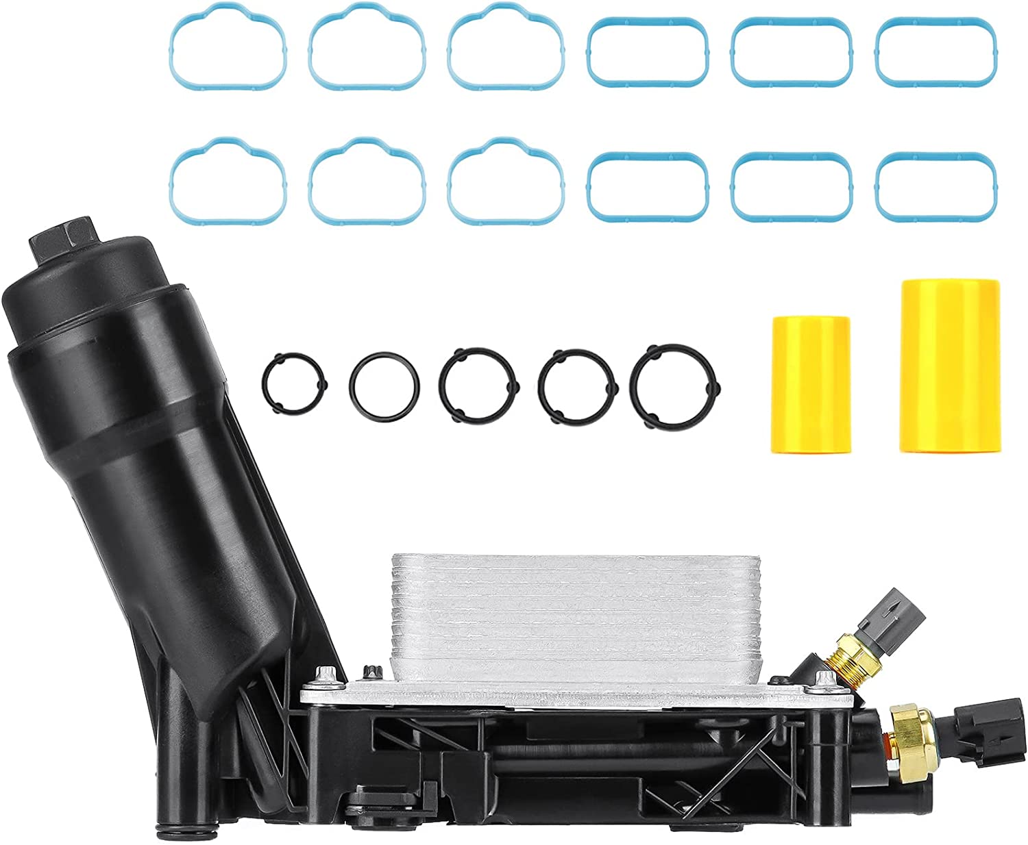 Engine Oil Cooler with Oil Filter Housing Adapter Gaskets Sensor for 2011-2013 3.6L V6 Grand Cherokee/Wrangler, Avenger/Challenger/Charger/Grand Caravan/Journey - Delicate Leather