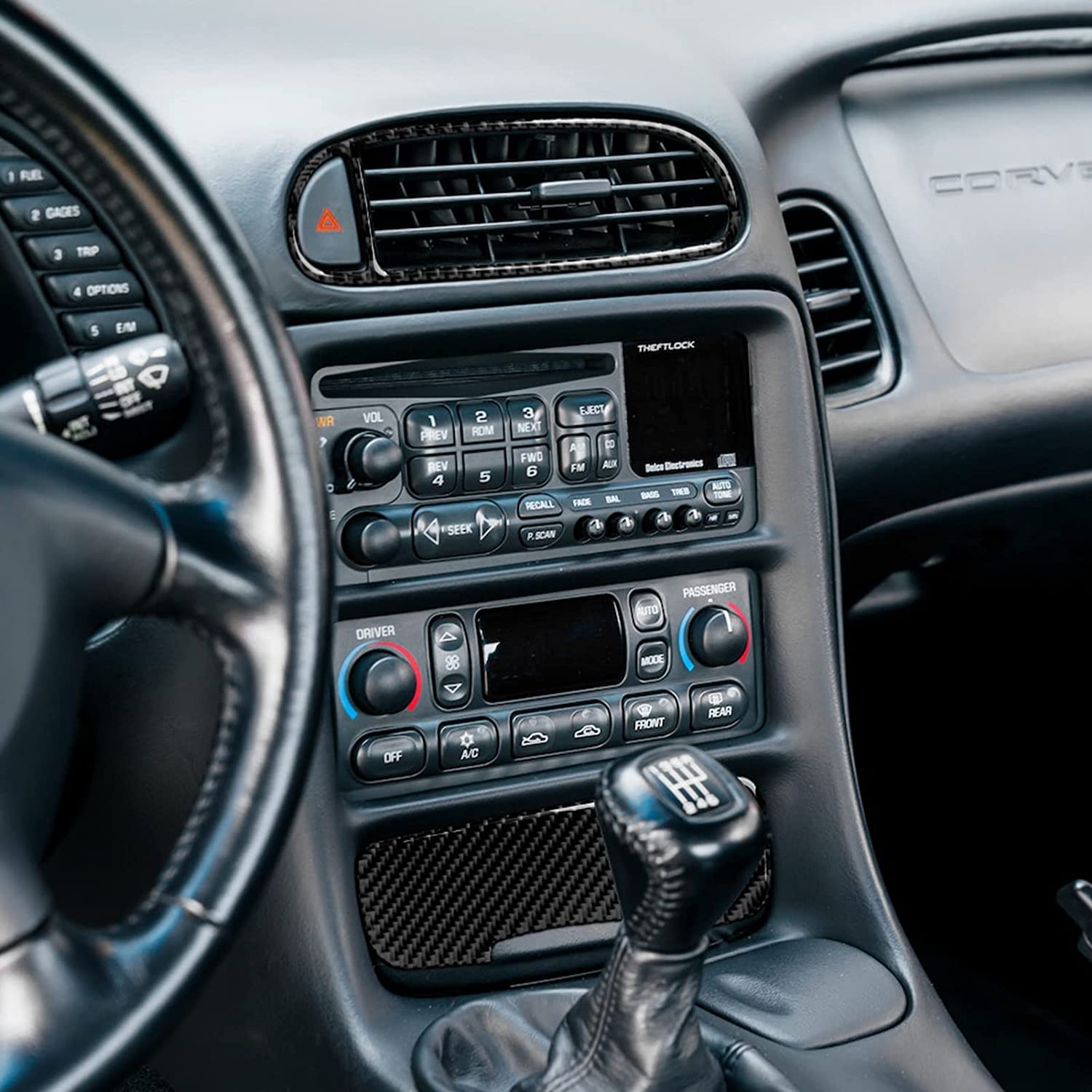 Carbon Fiber Car Central Air Outlet Sticker Decal Interior Trim Cover for C5 1998 1999 2000 2001 2002 2003 2004 Accessories - Delicate Leather