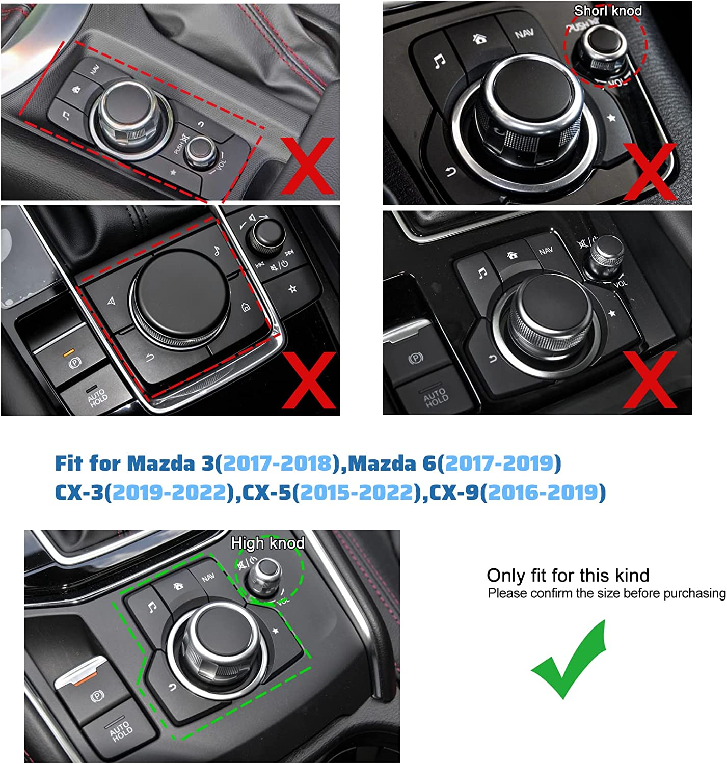 2pcs for Mazda 3 6 CX-5 CX-9 Accessories Sporty Car Interior Center Console Gear Panel Gears Volume Button & Multimedia Knob Cover Trims Caps - Delicate Leather