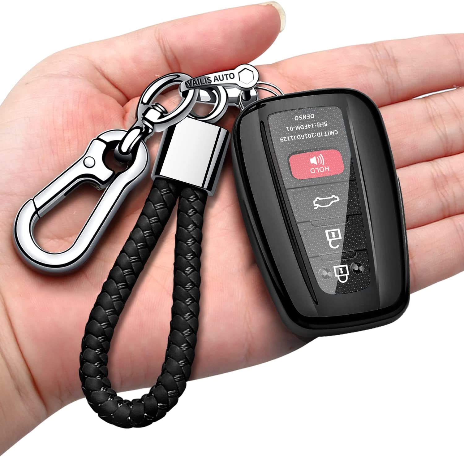 Toyota Key Fob Cover with Keychain Soft TPU Key Shell Case,For 2020-2022 Highlander 2018-2022 RAV4 Camry C-HR Corolla Avalon Prius GT86 Smart Key - Delicate Leather