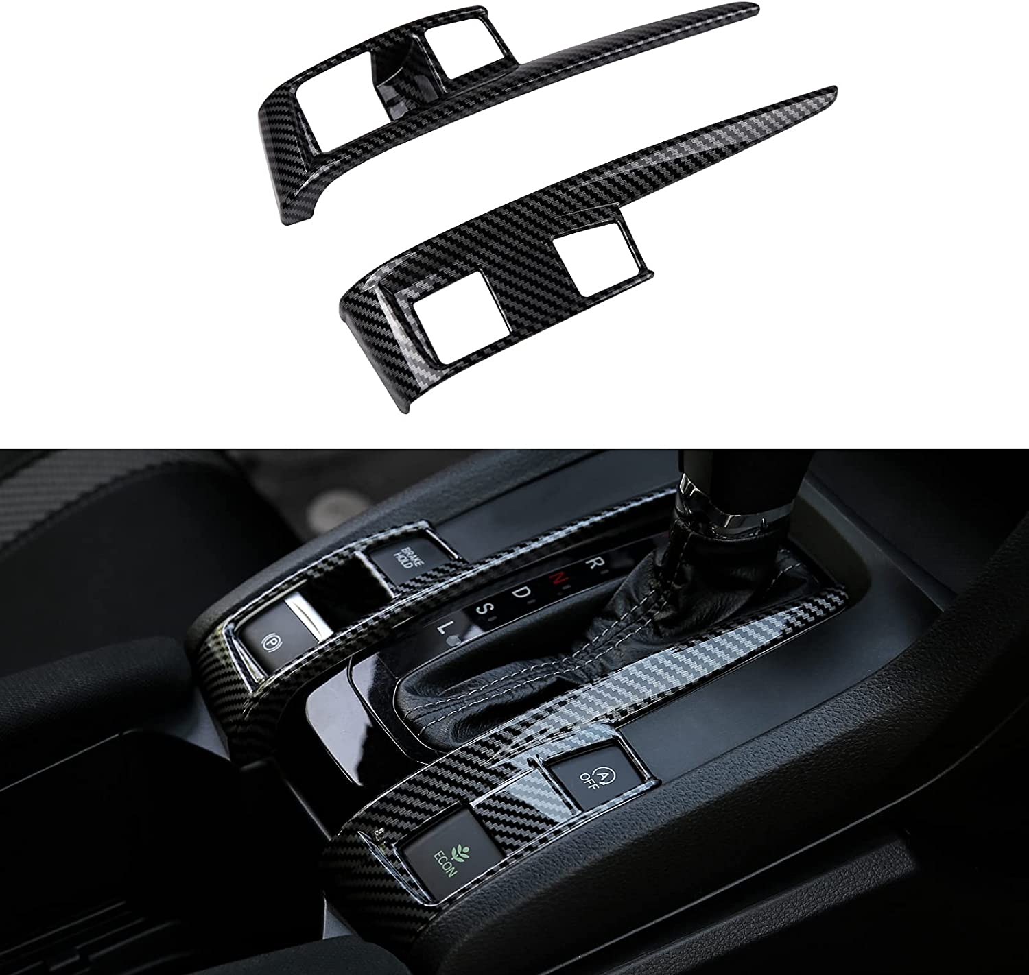 10th Gen Civic Gear Boots Trims CVT Automatic Transmission Shift Panel Stickers Compatible with Honda Civic Sedan Hatchback Coupe 2021 2020 2019 2018 2017 2016 -Carbon Fiber Grain - Delicate Leather