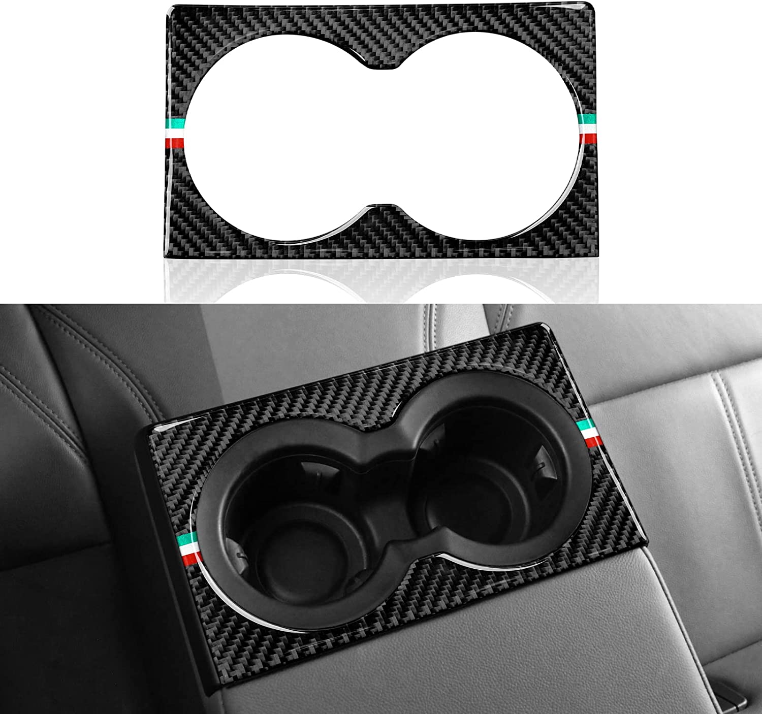 Car Cup Holder Frame Cover Trim Rear Row Carbon Fiber Decals Sticker Compatible with Giulia 2007 2008 2009 Auto Accessories - Delicate Leather