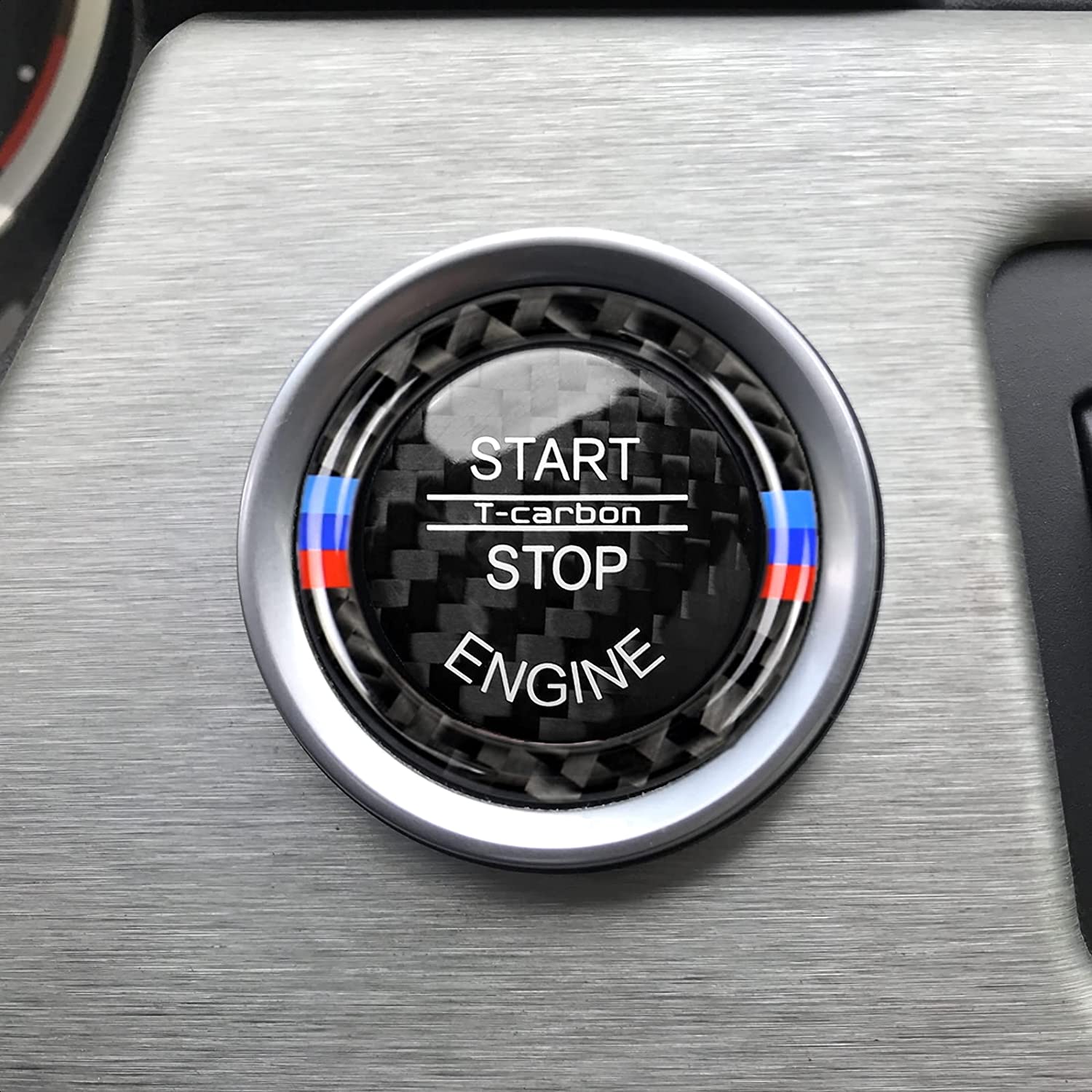 Car Engine Start Stop Button Cover Carbon Sticker Decals Trim Push to Start Ignition Button fits for E90 E91 E92 E93 Interior Accessories - Delicate Leather