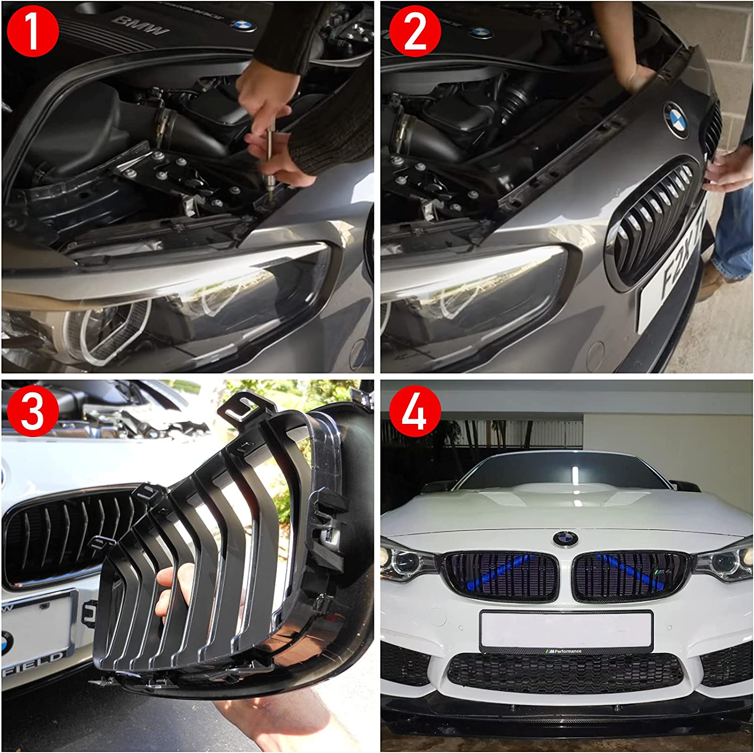 Compatible with Grill Inserts for 2 5 6 7 X1 X2 Series,F10 F11 F45 F12 F13 F01 F02 F48, Compatible with V Brace Wrap Covers Blue Grill Stripes Front Grill Insert Trims Stripes - Delicate Leather
