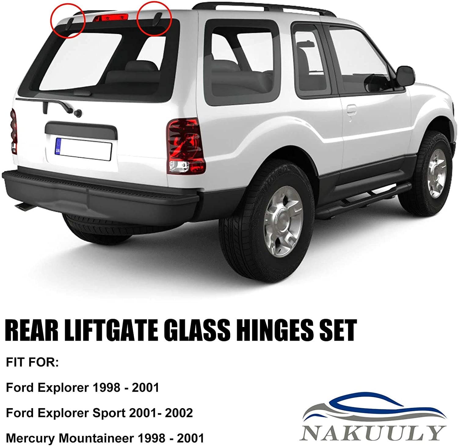 Liftgate Window Hinges 926-132 Compatible with Ford Explorer 1998-2001, Mercury Mountaineer 1998-2001 Replaces # 1L2Z-98420A68-AA Pair Of Rear Left & Right Tailgate Hatch Rear Window Glass Hinge - Delicate Leather