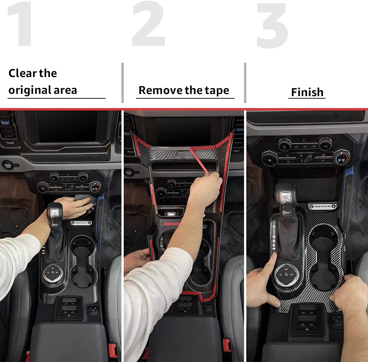 Gear Shifter Trim for 2021 2022 Ford Bronco Center Console Panel Decoration Cover Plate Frame Transmission Box Interior Accessories Sticker, ABS Carbon Fiber - Delicate Leather