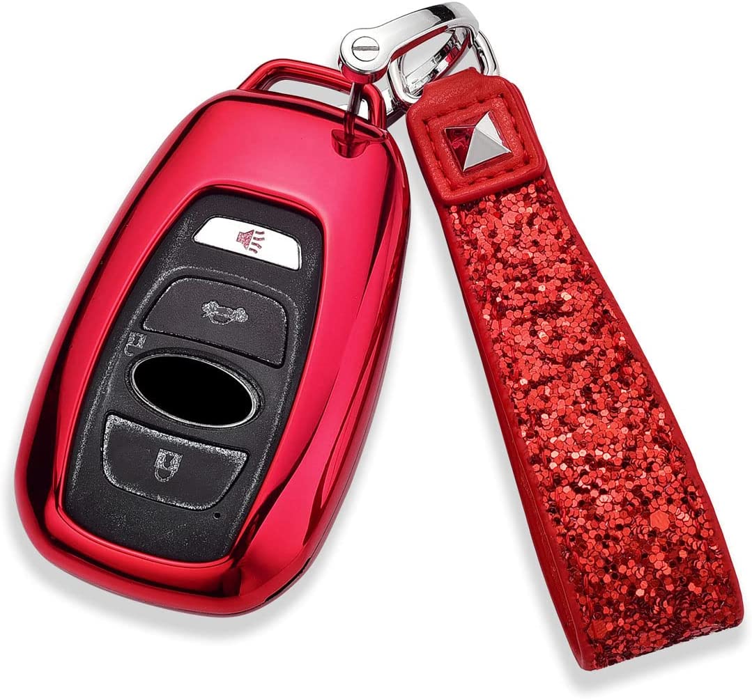 3 4 Buttons 3D Bling Diamond Fashion Smart Remote Key Fob Case Cover Compatible with Subaru Outback Forester Crosstrek Ascent BRZ WRX Legacy Impreza STI with Bling Keychain - Delicate Leather