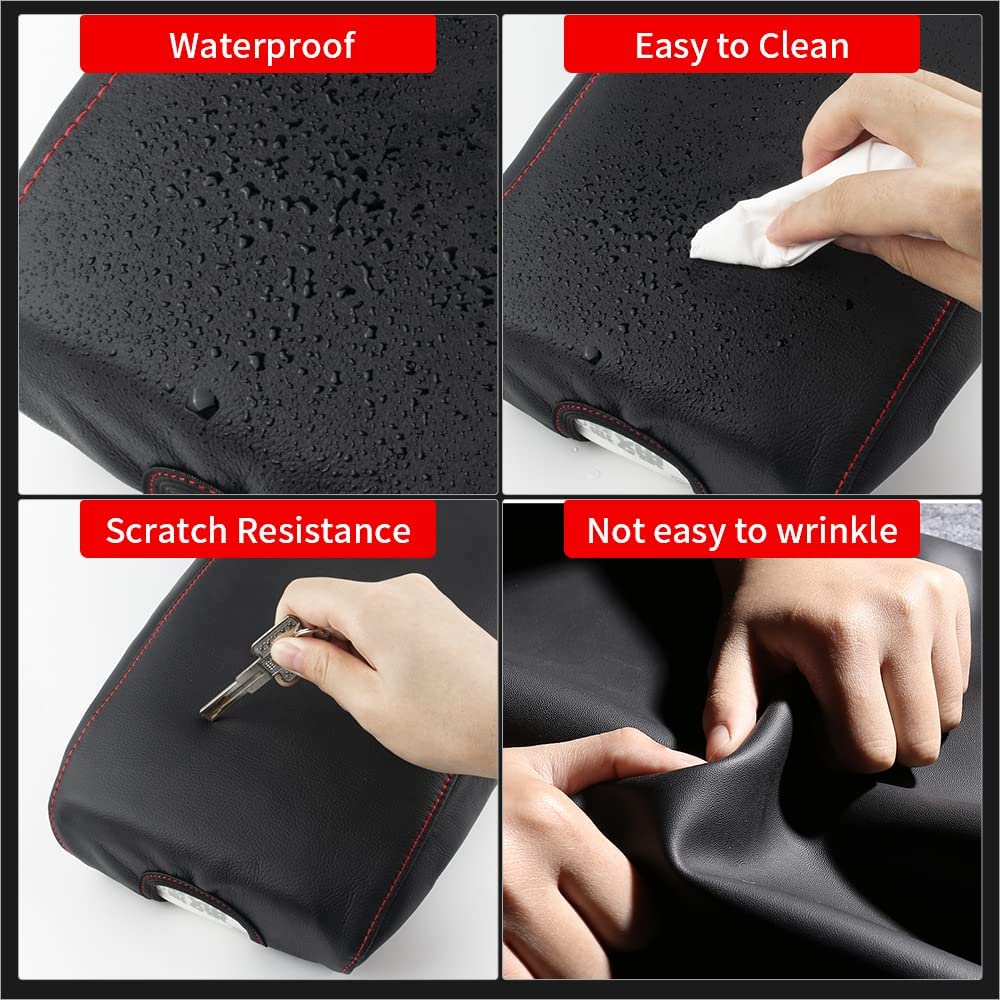 Center Console Cover for Grand Cherokee Accessories 2022-2011 Car Armrest Cover Black Leather Red Stitches Auto Interior Anti-Scratch Protector Pad - Delicate Leather