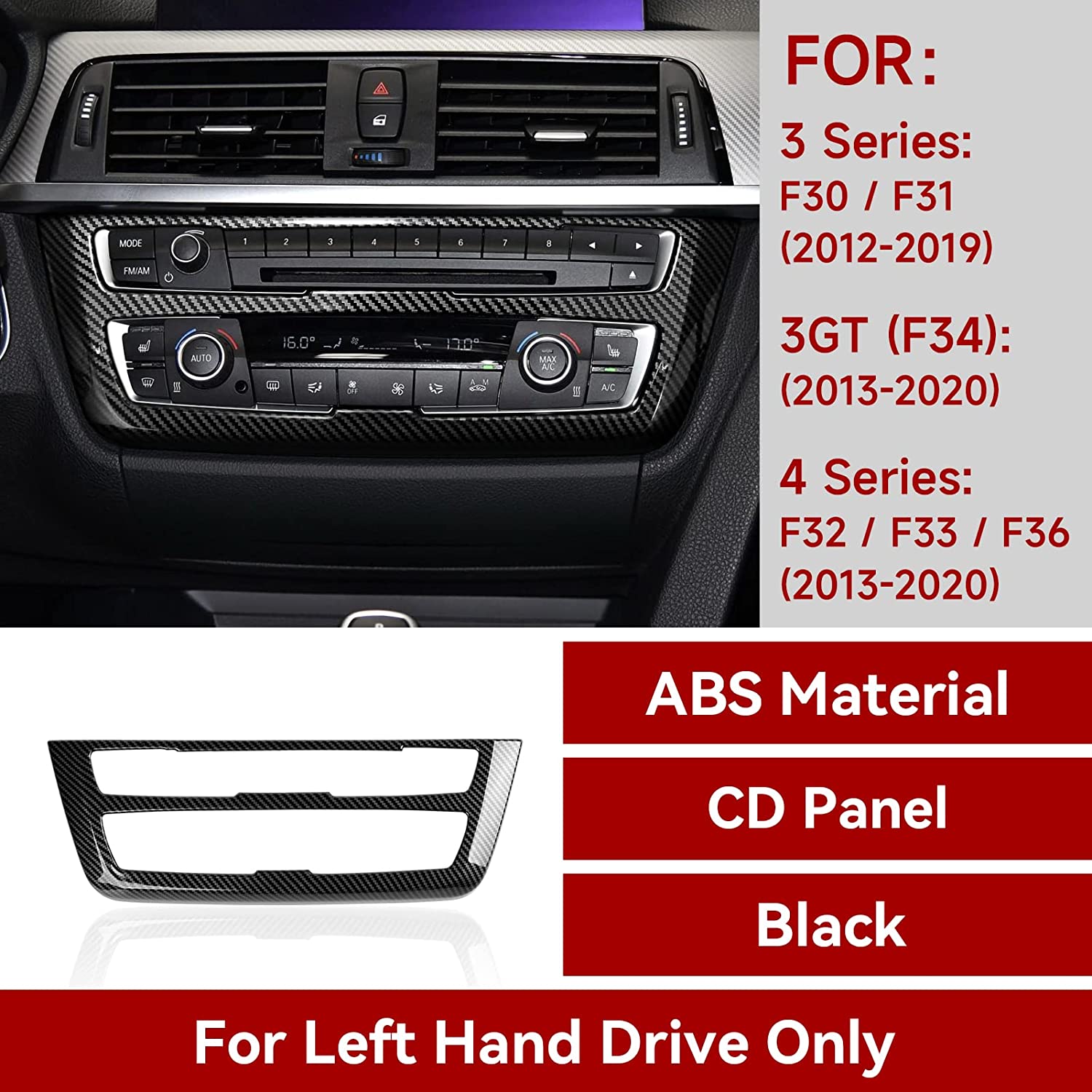 Car Sticker Decal CD Panel Trim Carbon Color ABS Cover Compatible with F30 F31 F34 3GT F32 F33 F36 2013 2014 2015 2016 2017 2018 2019 Accessories - Delicate Leather