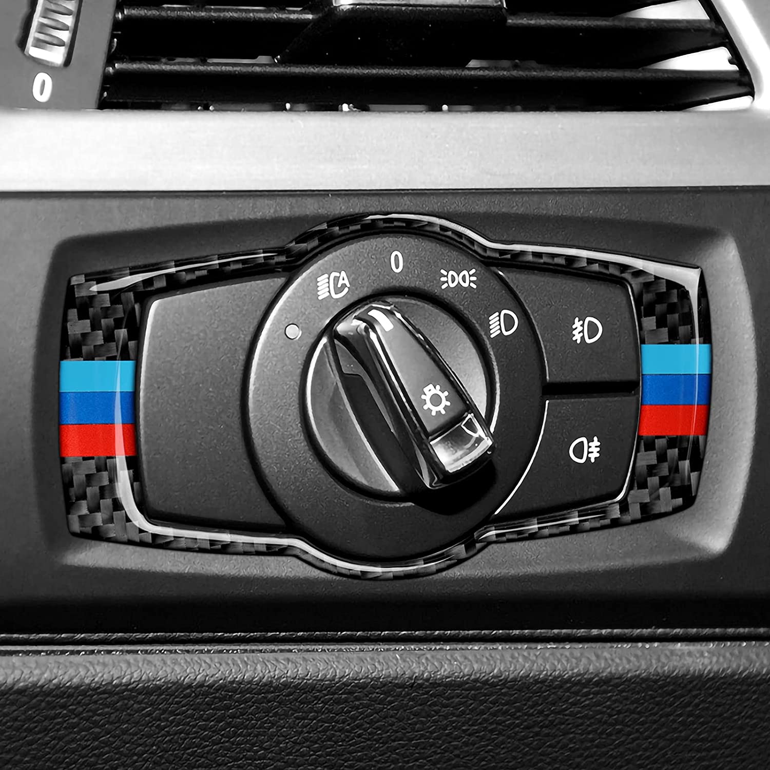Car Headlight Switch Panel Sticker Decal Carbon Fiber Trim Cover Compatible with E90 E92 E93 2005 2006 2007 2008 2009 2010 2011 2012 Accessories - Delicate Leather