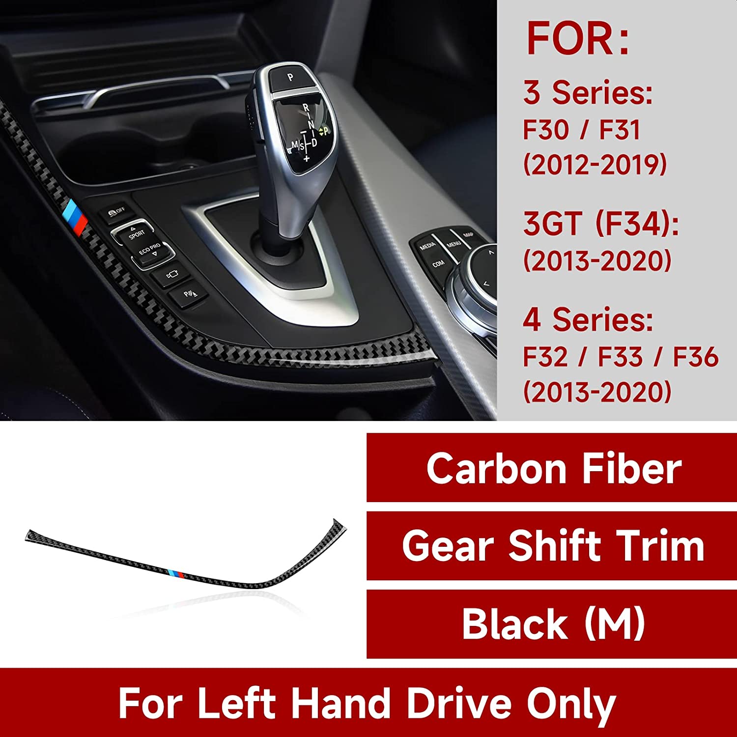 Car Gear Shift Trim Soft Carbon Fiber Decal Sticker Compatible with F30 F31 F34 3GT F32 F33 F36 3 4 Series Accessories, 2012-2020 - Delicate Leather