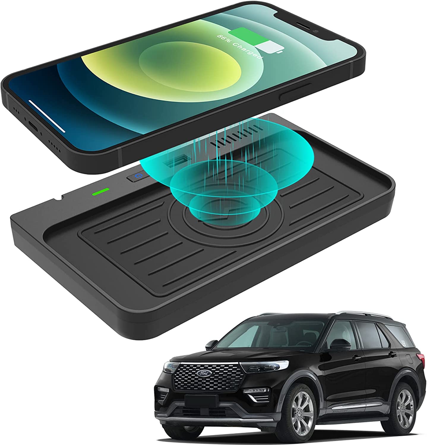 Wireless Car Charger for Ford Explorer Center Control Accessories 2022 2021 2020, with USB Ports Compatible Wireless Charging Pad fit for Explorer Base XLT Limited ST Platinum Explorer Limited Hybrid - Delicate Leather