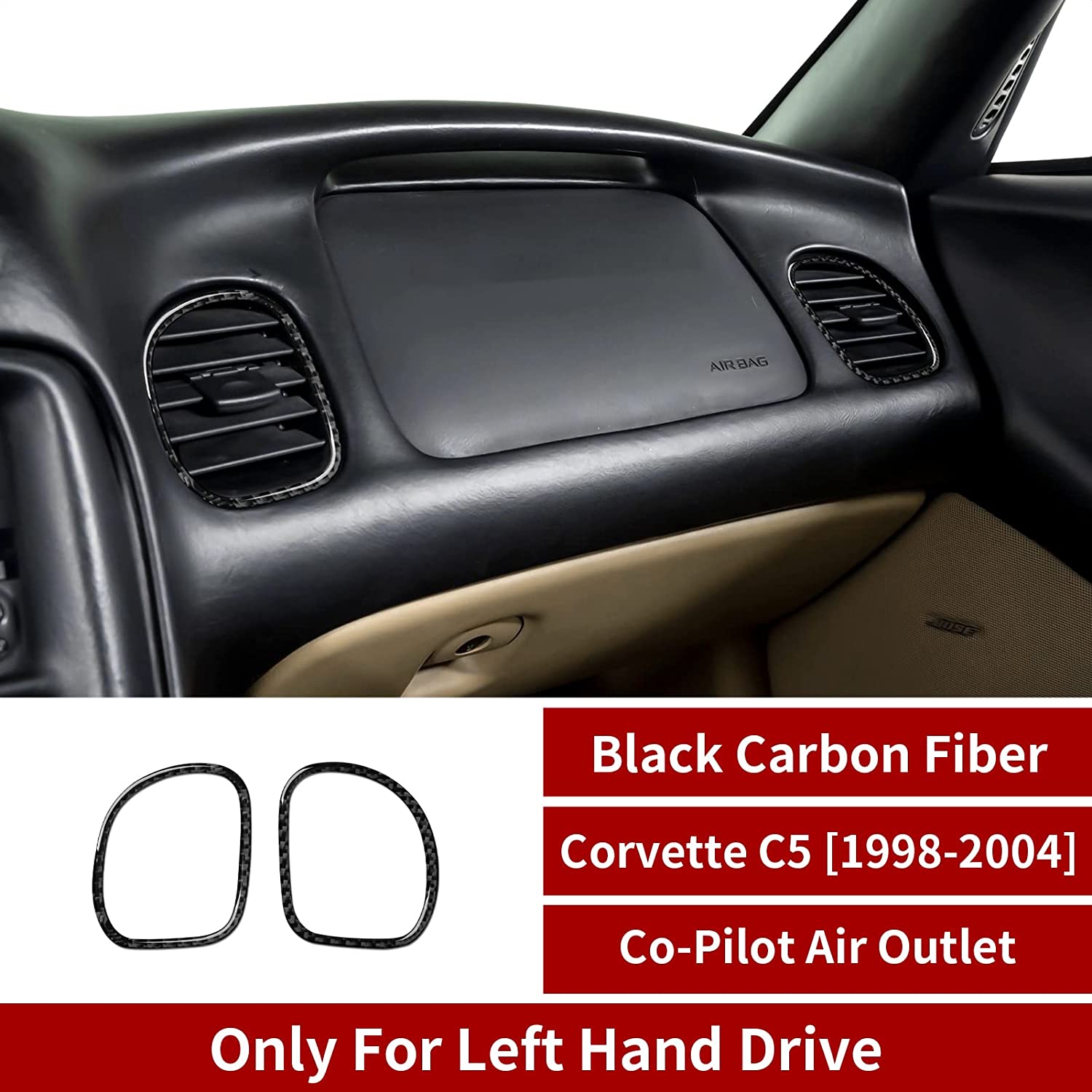 Carbon Fiber Car Co-Pilot Air Outlet Sticker Decal Interior Trim Cover for C5 1998 1999 2000 2001 2002 2003 2004 Accessories - Delicate Leather