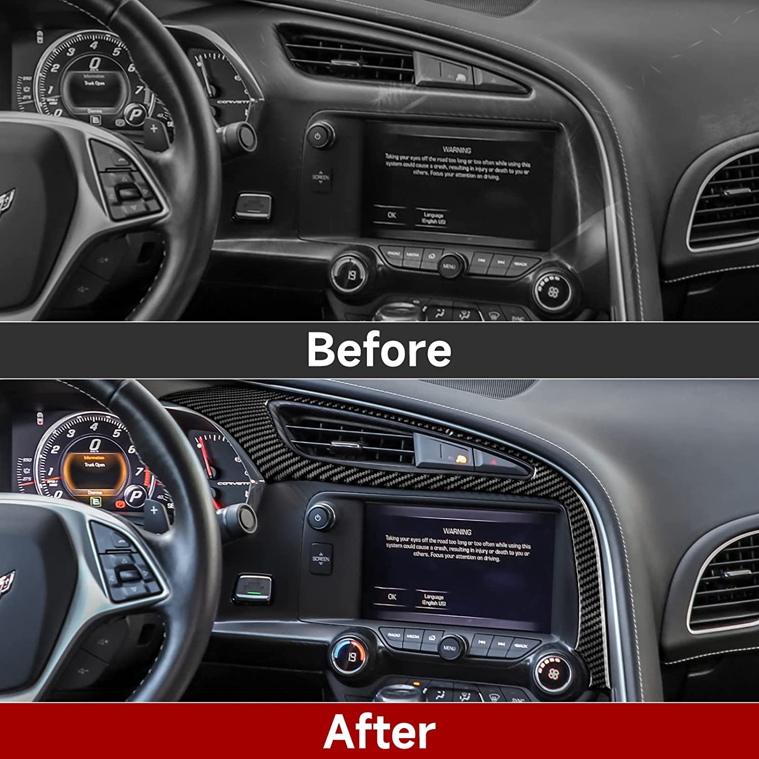 C7 Car Center Air Vent Sticker Decal Carbon Fiber Interior Trim Accessories Cover for C7 2014 2015 2016 2017 2018 2019 - Delicate Leather