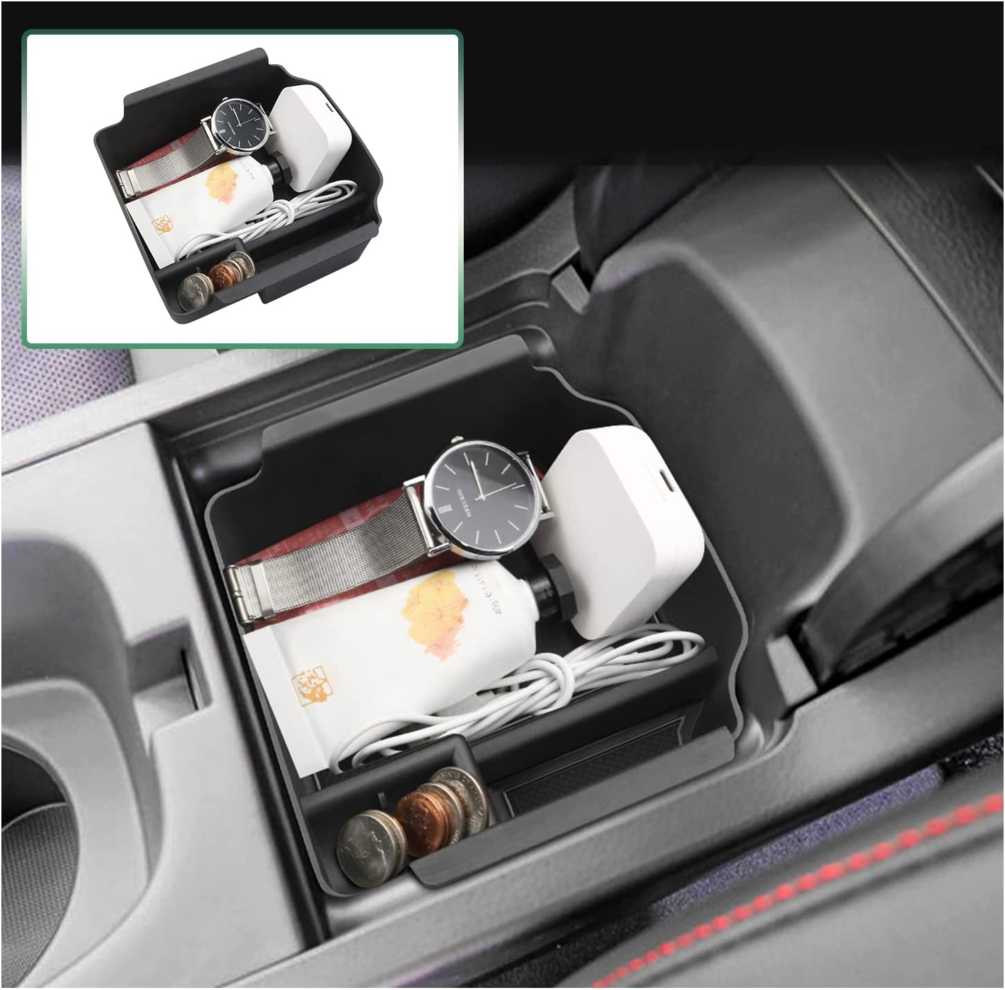 Console Tray for 2023 Integra, Civic Si Armrest Tray Console Insert Tray for Civic Si 2022 Storage Manual Gearbox Armrest Storage Box Black - Delicate Leather