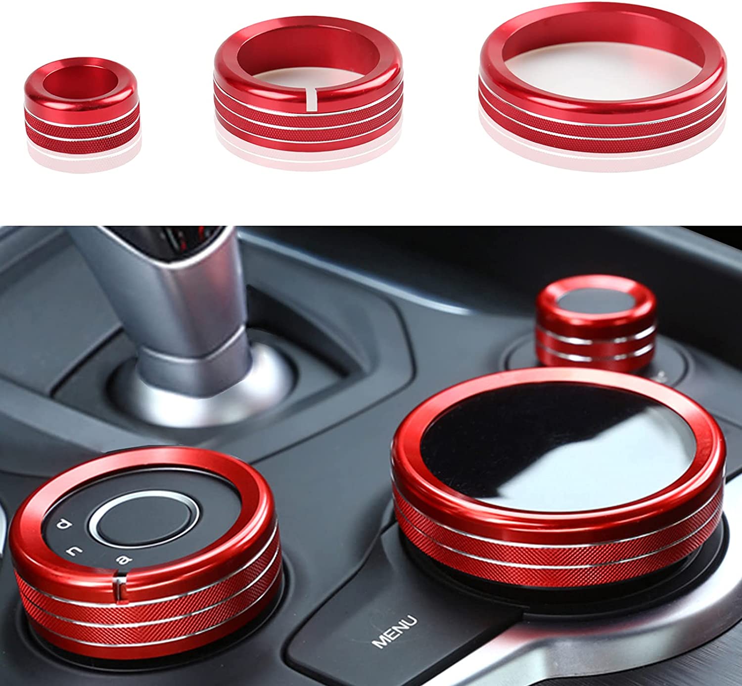 3PCS Car Multimedia Knob Cover Sticker Decal Interior Trim Compatible with Giulia Stelvio 2017 2018 2019 Interior Accessories - Delicate Leather