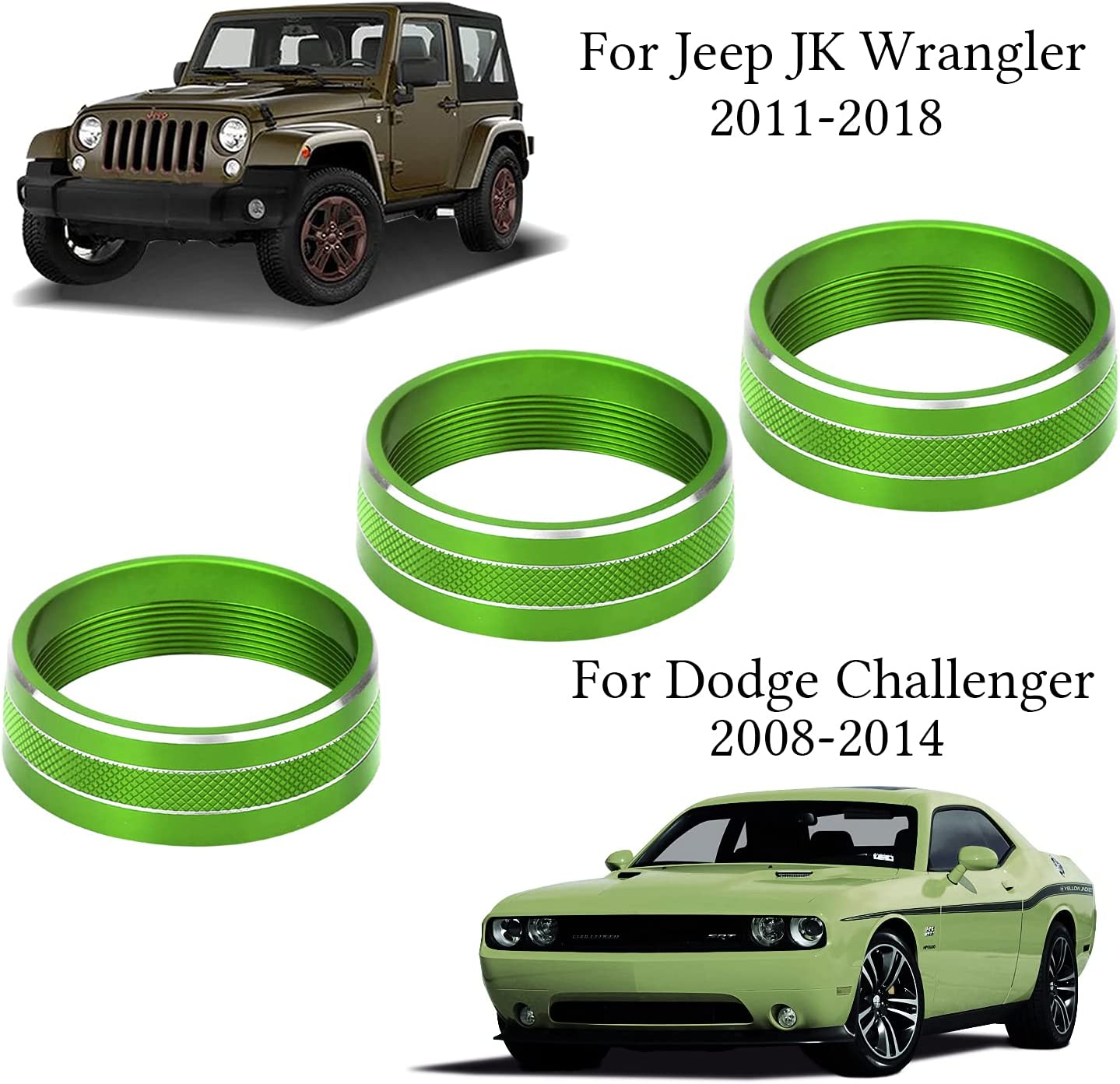AC Climate Control Knob Ring Air Conditioner Switch Volume Cover Compatible with 2011-2018 Jeep Wrangler JK JKUDodge Challenger 2008-2014 Interior Conditioning Accessories Trim (Green) - Delicate Leather