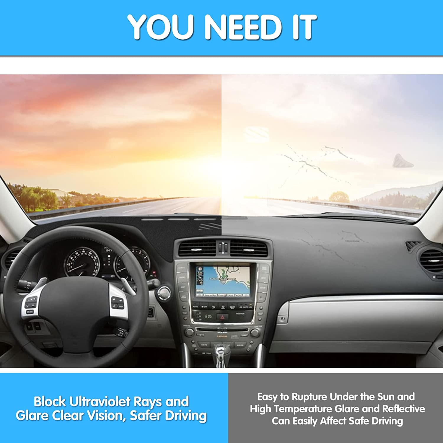 Car Dashboard Cover,Leather Anti-Slip Dash Cover Mat for IS250 IS350 2006-2011,Interior Dash Board Protecter Covers - Delicate Leather