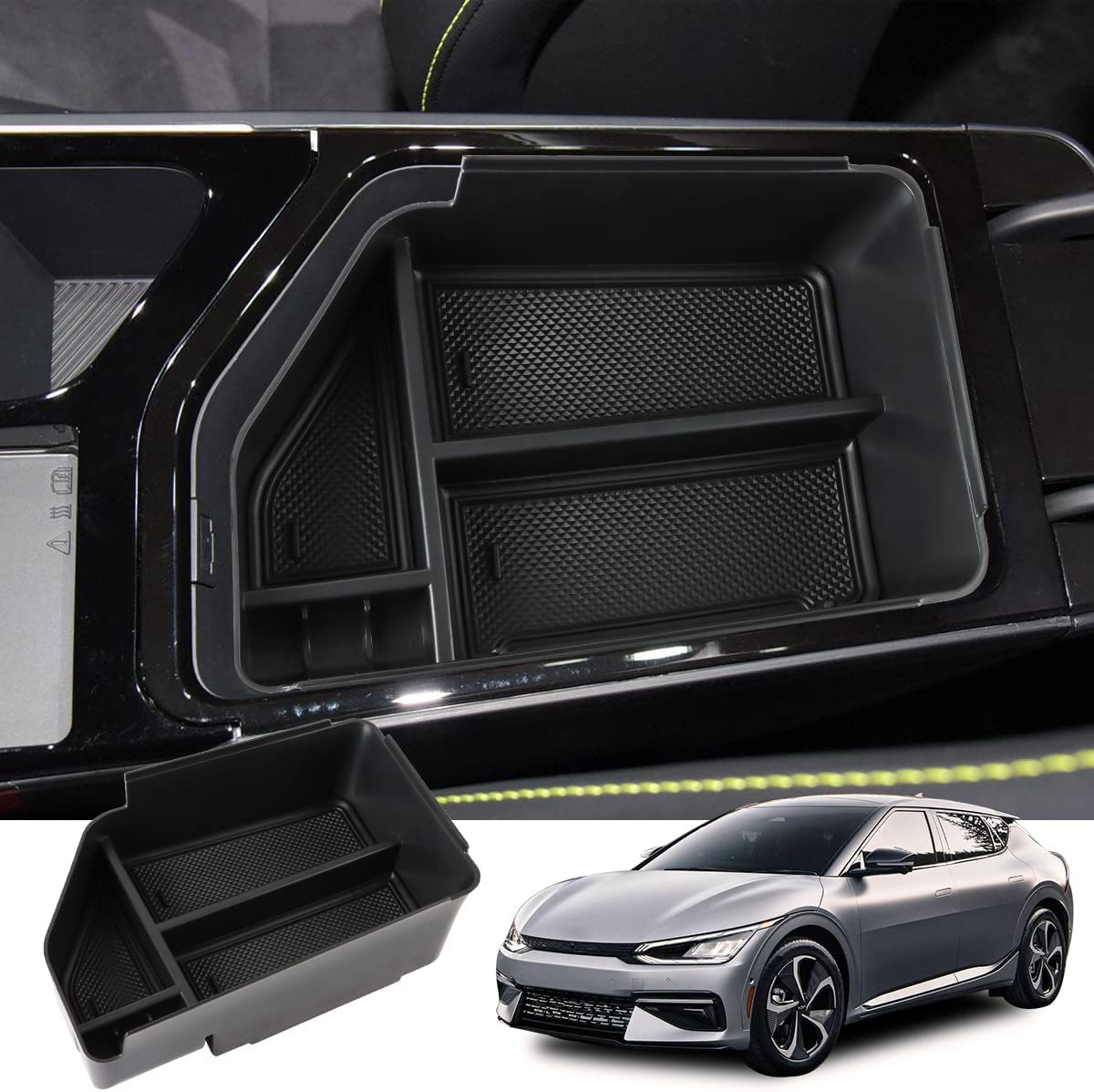 Center Console Organizer Tray for 2022 Kia EV6 Accessories Armrest Box Tray Organizer Insert Secondary Storage Box for EV6 2022 - Delicate Leather