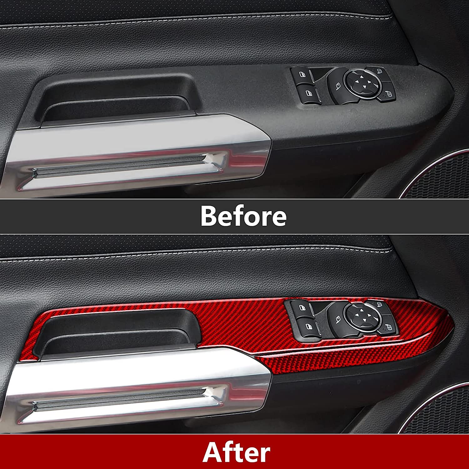 Car Window Switch Control Panel Trim Sticker Carbon Fiber Interior Decal Cover for Ford Mustang 2015 2016 2017 2018 2019 2020 Accessories - Delicate Leather