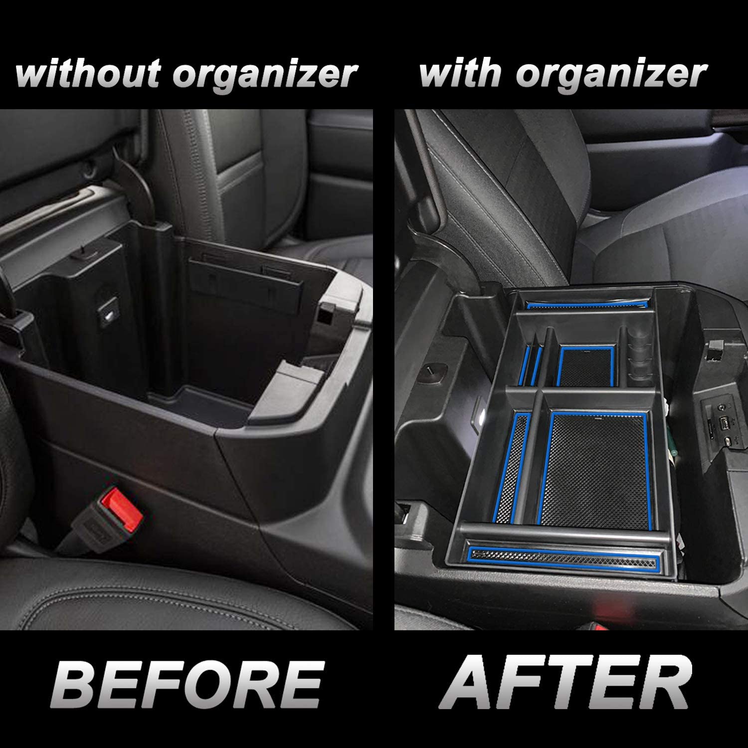 Center Console Organizer Tray Compatible with (2019-2022) Chevy Silverado 1500/GMC Sierra 1500 and 2020 2021 2022 Silverado/Sierra 2500/3500 HD - Full Console w/Bucket Seats ONLY - Delicate Leather