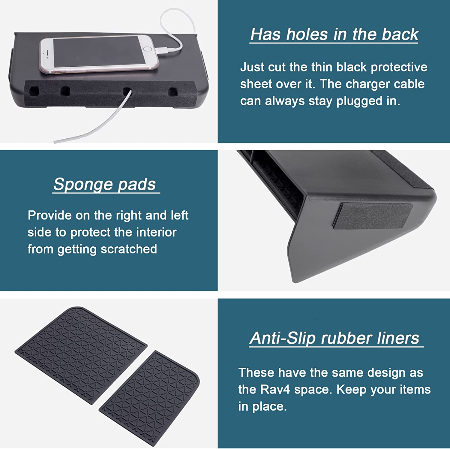 2024 Center Console Organizer Compatible with Rav4 2019-2023 Accessories, Black Insert Secondary Storage Box ABS Material Divider Phone Holder - Delicate Leather