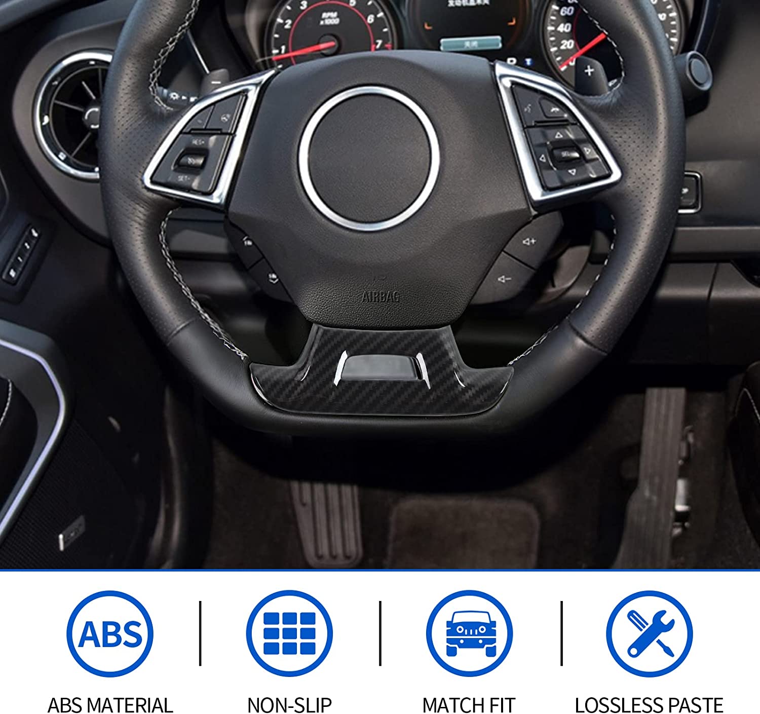 Camaro Steering Wheel Trim Decoration Cover Interior Accessories for Camaro 2017-2022 - Delicate Leather