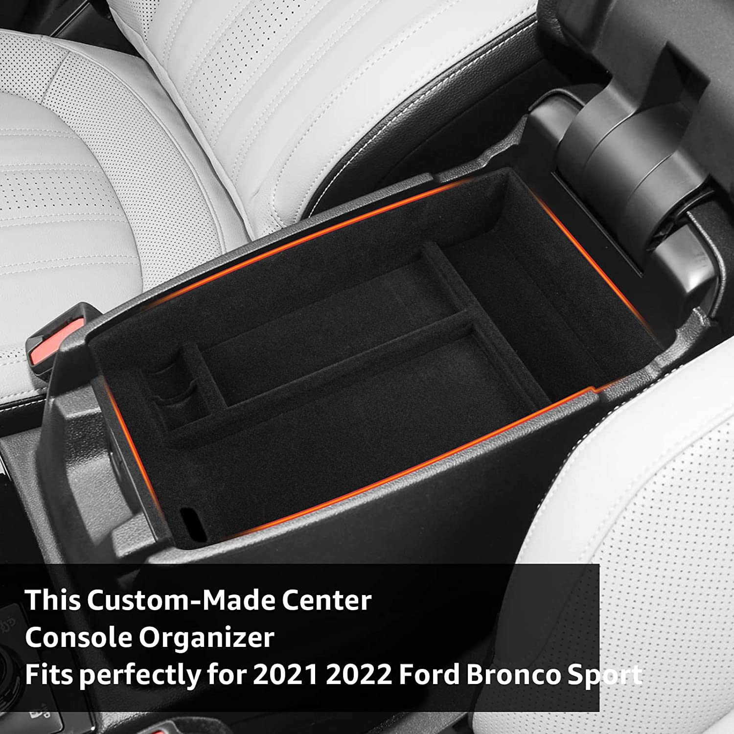 Center Console Organizer for 2021 2022 Ford Bronco Sport and Ford Escape 2020 2021 2022 Flocked Console Tray Storage Box Accessories Upgrade - Delicate Leather