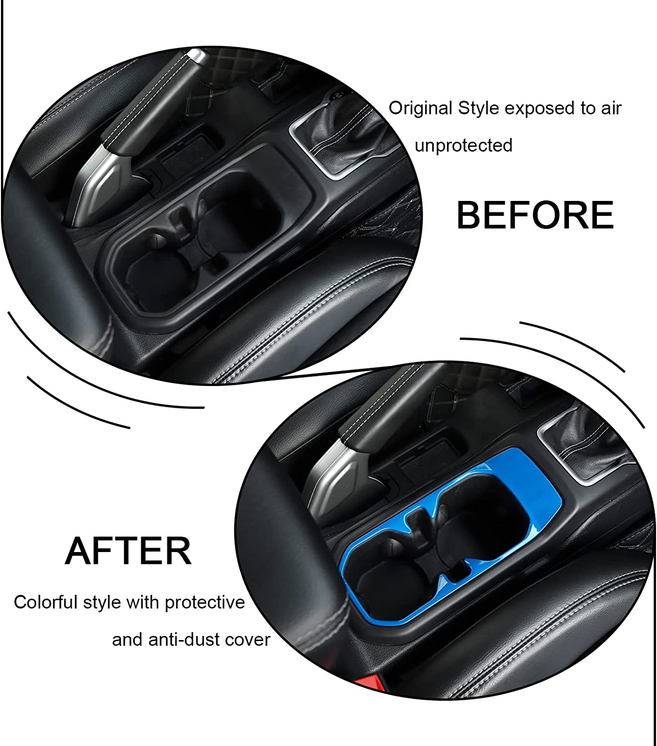 Front Water Cup Holder Trim Cover ABS Inner Accessories for Jeep Wrangler JL JLU 2018-2023 Gladiator JT Sport X Sahara Rubicon Light Blue - Delicate Leather