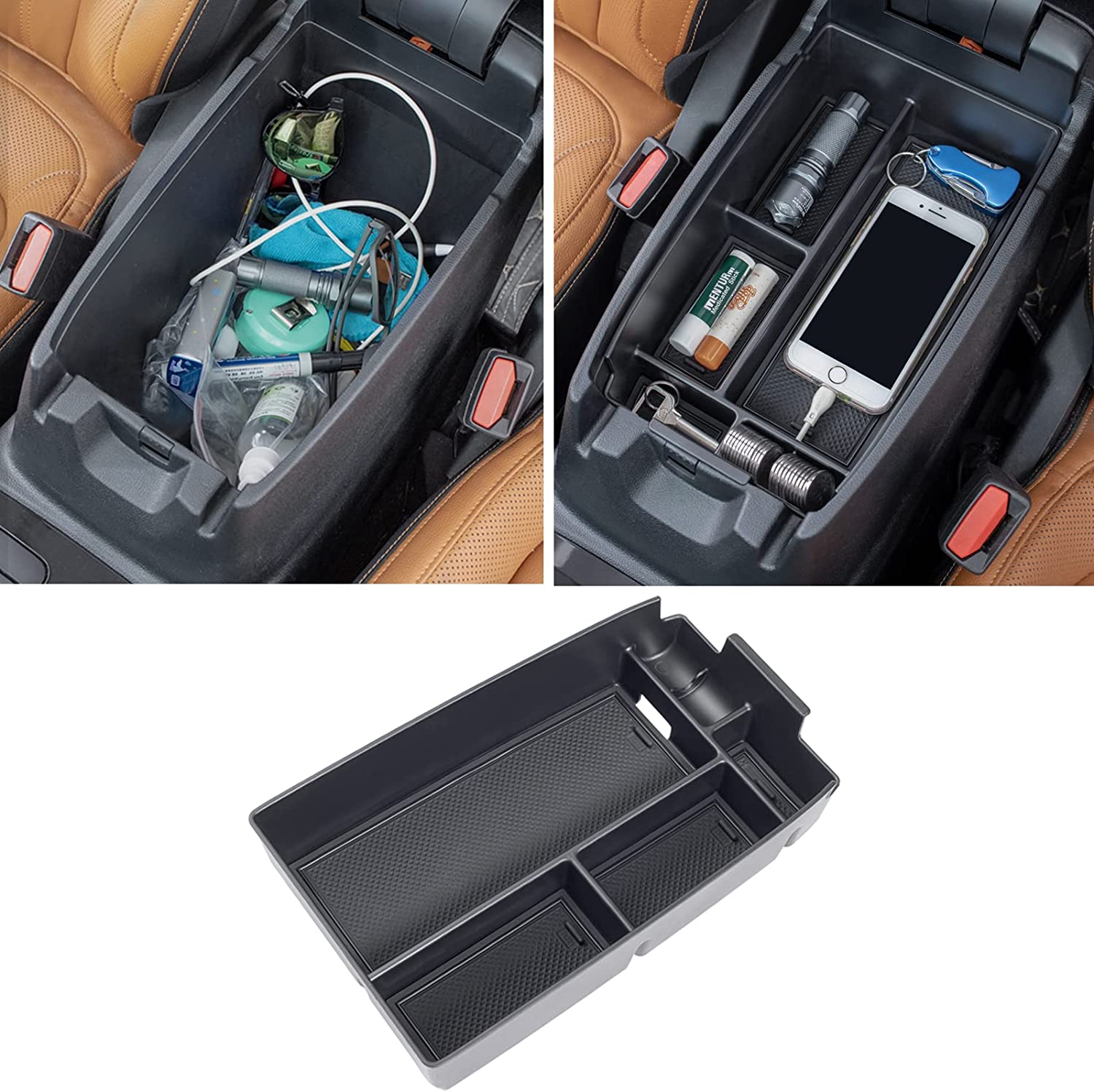 Center Console Organizer Sport 2021 2022 Accessories, Long Compartment Armrest Box Storage Tray Coin Container - Delicate Leather