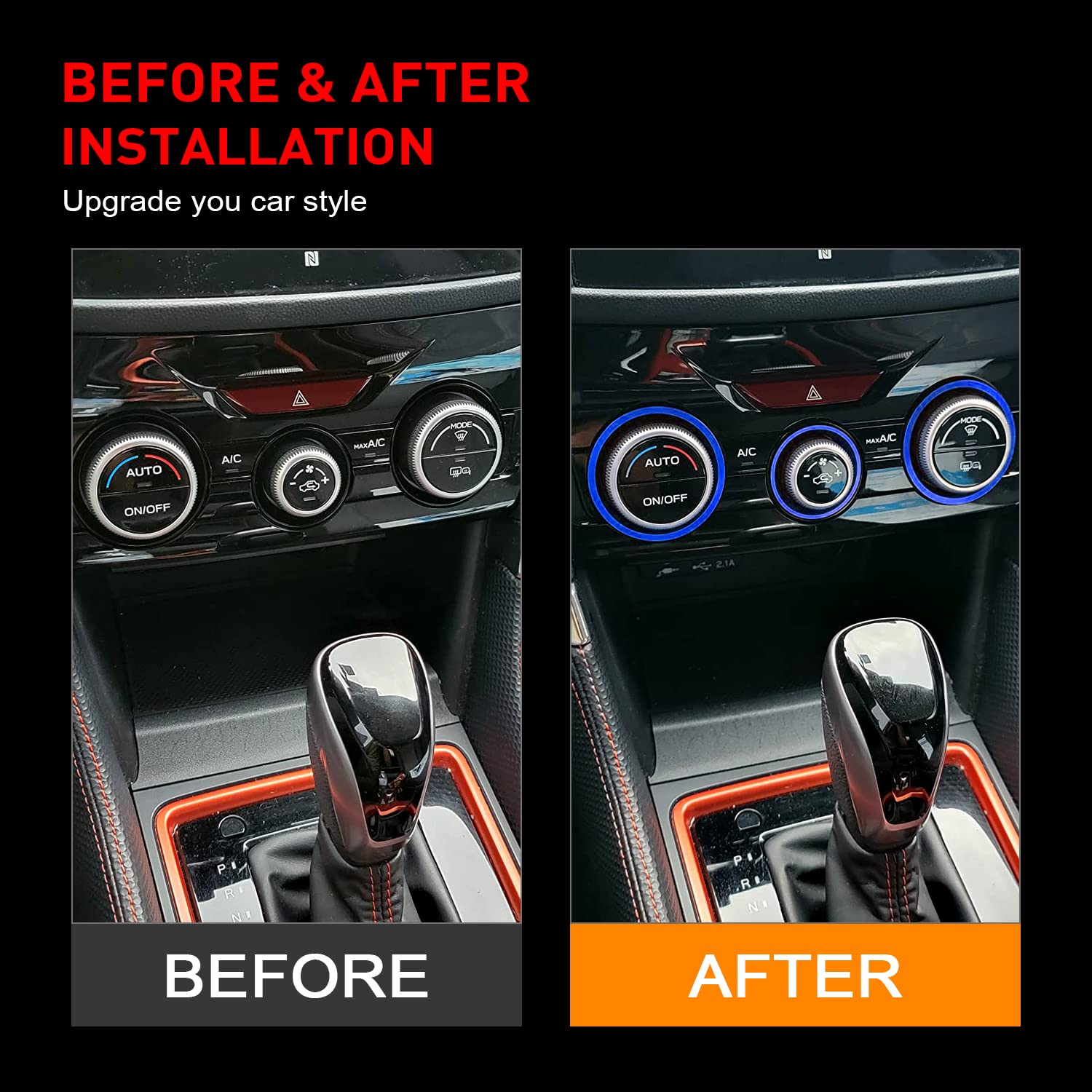 AC Climate Control Knob Outer Ring Covers Compatible with Crosstrek 2018-2023 Forester 2019-2022 Impreza 2017-2023, Air Condition Switch Volume Control Trim - Delicate Leather