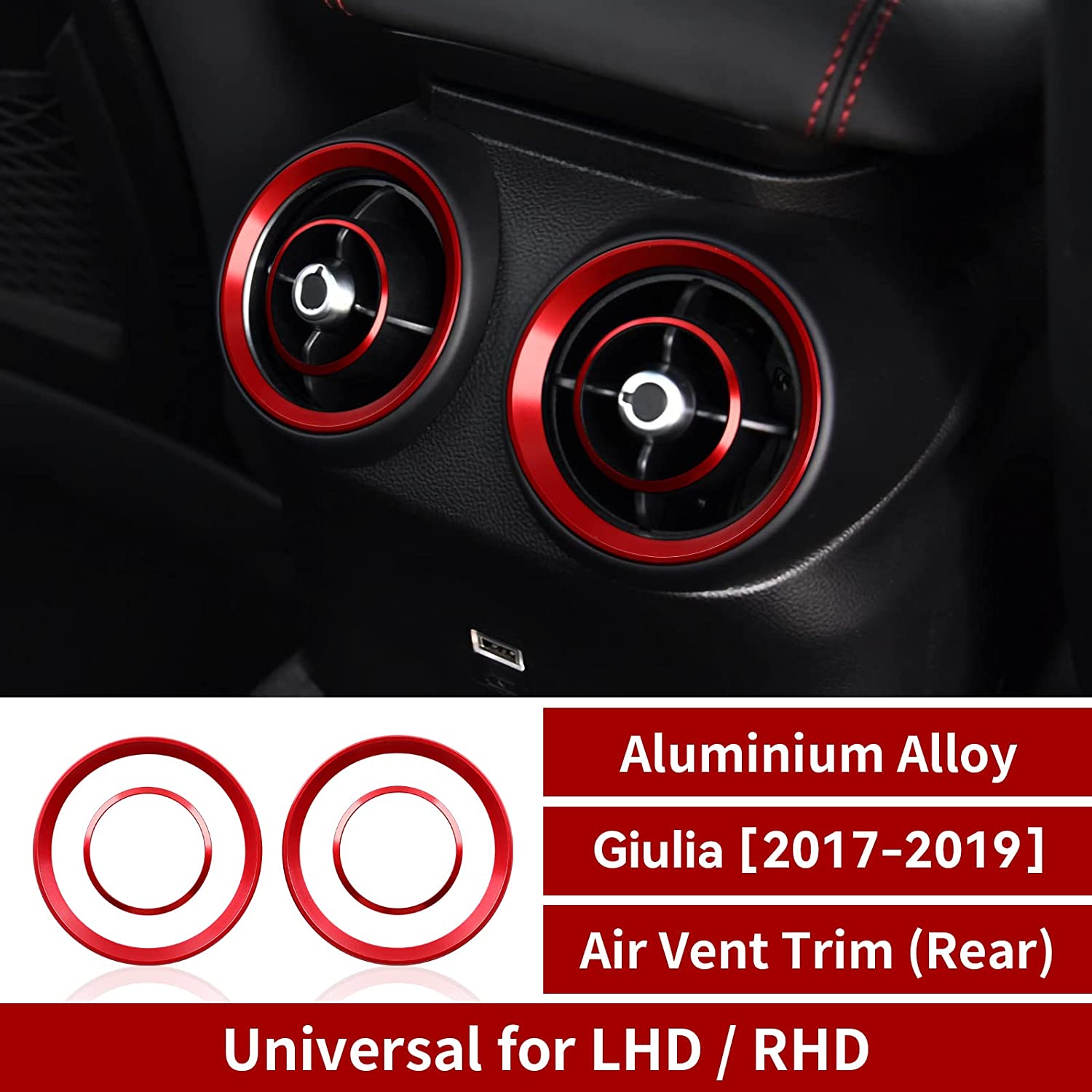 PCS Car Air Vent Frame Trim AC Sticker Decals Aluminum Alloy Compatible with Giulia 2017 2018 2019 Accessories (Rear) -- Stelvio NOT FIT - Delicate Leather