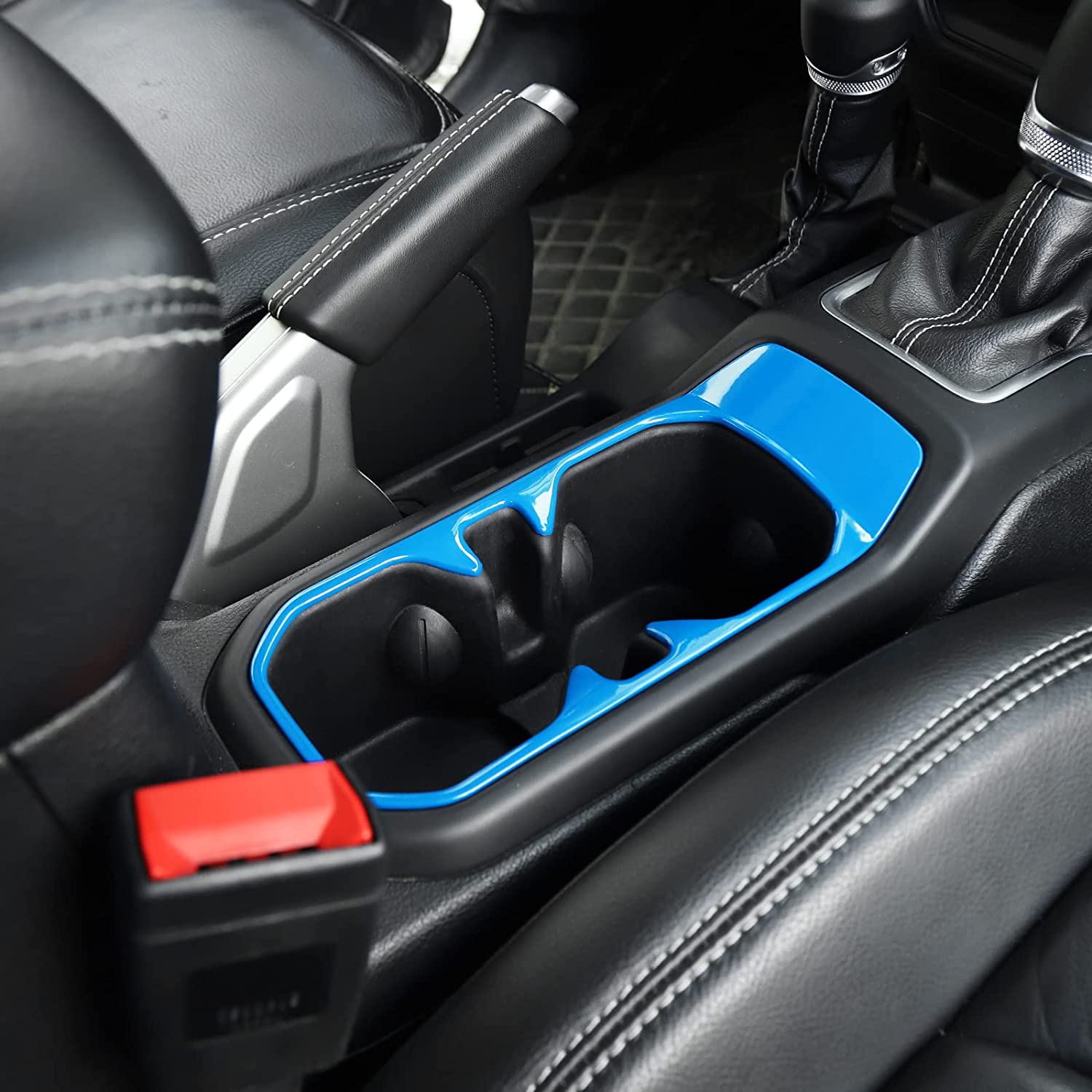 Front Water Cup Holder Trim Cover ABS Inner Accessories for Jeep Wrangler JL JLU 2018-2023 Gladiator JT Sport X Sahara Rubicon Light Blue - Delicate Leather