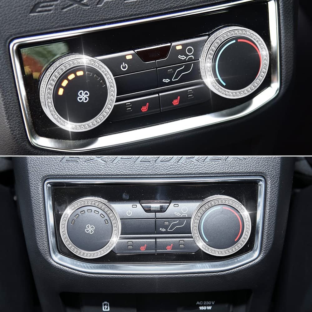 Ford Explorer Accessories Bling 2022 2021 2020 Rear Air Temperature AC Knob Covers Glitter Car Interior Decoration Trims Metal Decal Caps - Delicate Leather