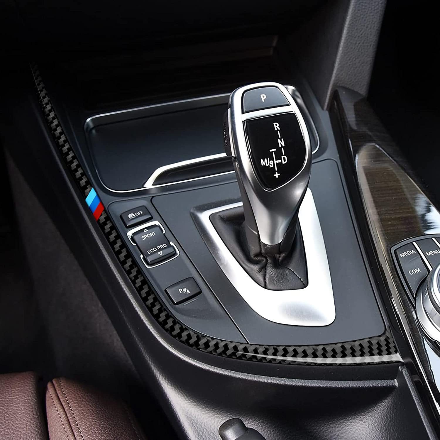 Car Gear Shift Trim Soft Carbon Fiber Decal Sticker Compatible with F30 F31 F34 3GT F32 F33 F36 3 4 Series Accessories, 2012-2020 - Delicate Leather