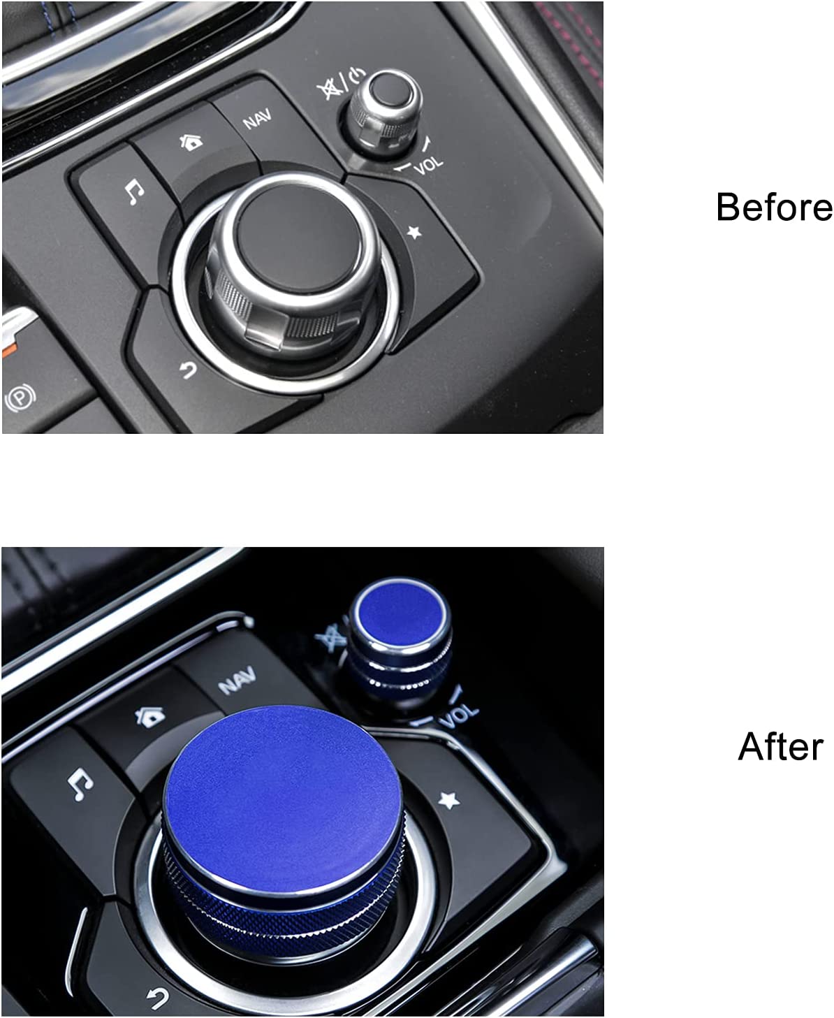 2pcs for Mazda 3 6 CX-5 CX-9 Accessories Sporty Car Interior Center Console Gear Panel Gears Volume Button & Multimedia Knob Cover Trims Caps - Delicate Leather