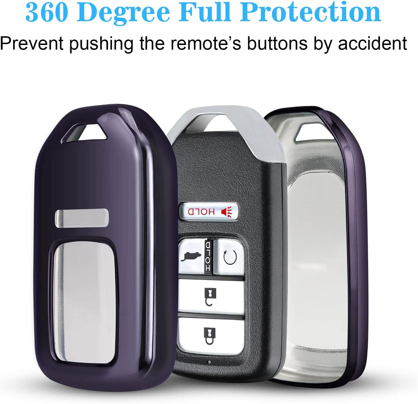 Honda Key Fob Cover with Keychain,Soft TPU Full Cover Protection Key Fob Shell Compatible with Honda Accord Civic CRV HRV Pilot Odyssey Passport Smart Remote Key Fob Case - Delicate Leather