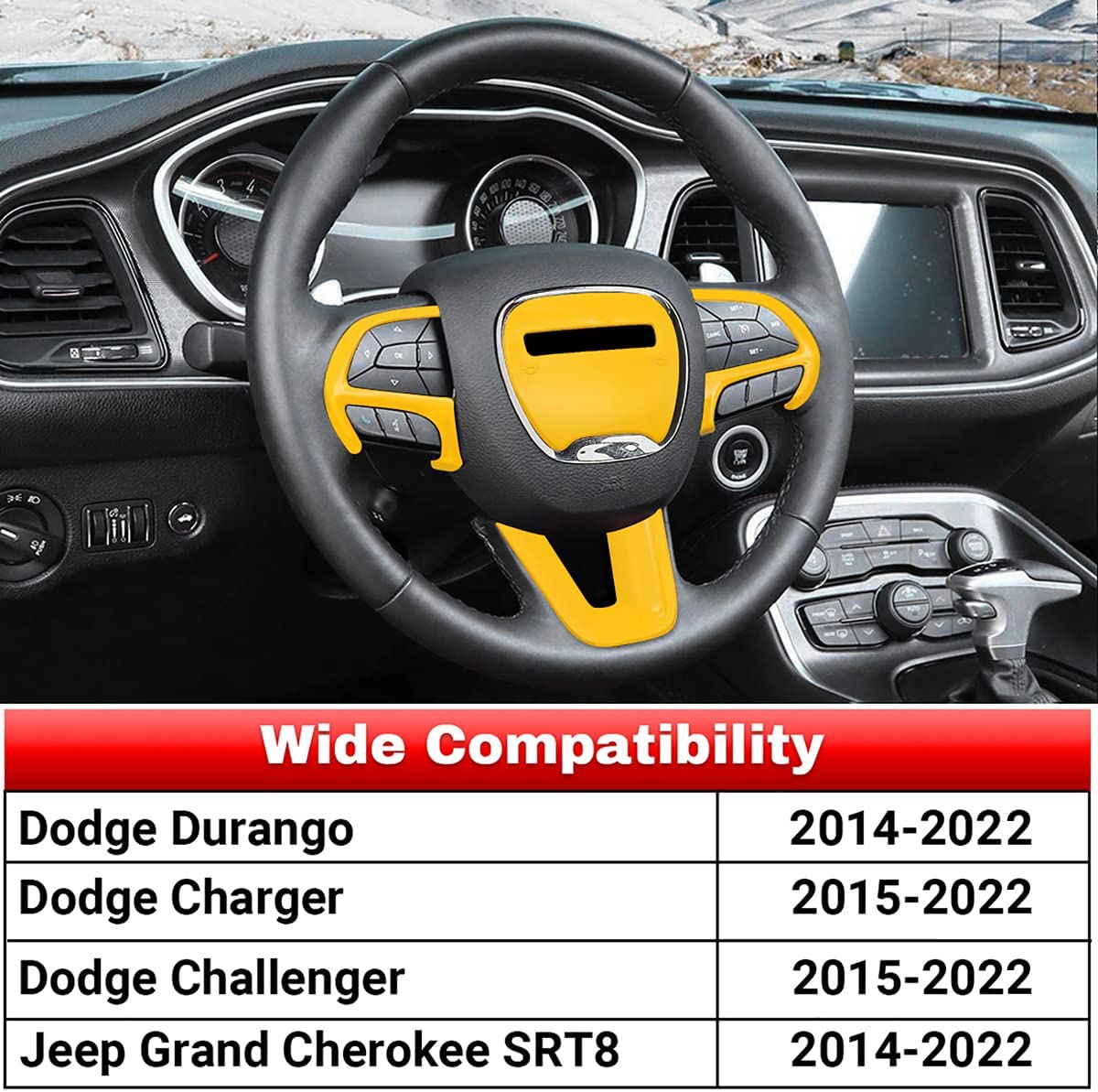 Steering Wheel Cover Trim for 2014-2019 Durango, 2015-2020 Charger Challenger, Grand Cherokee SRT8, ABS 4 Pcs - Delicate Leather