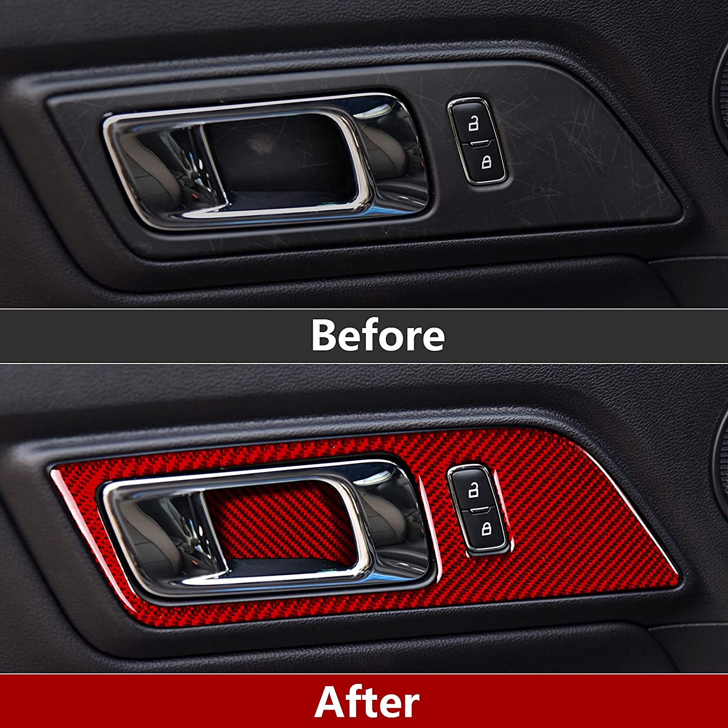 Carbon Fiber Car Interior Door Handles Door Bowl Trim Sticker Decal Cover for Ford Mustang 2015 2016 2017 2018 2019 2020 Accessories - Delicate Leather