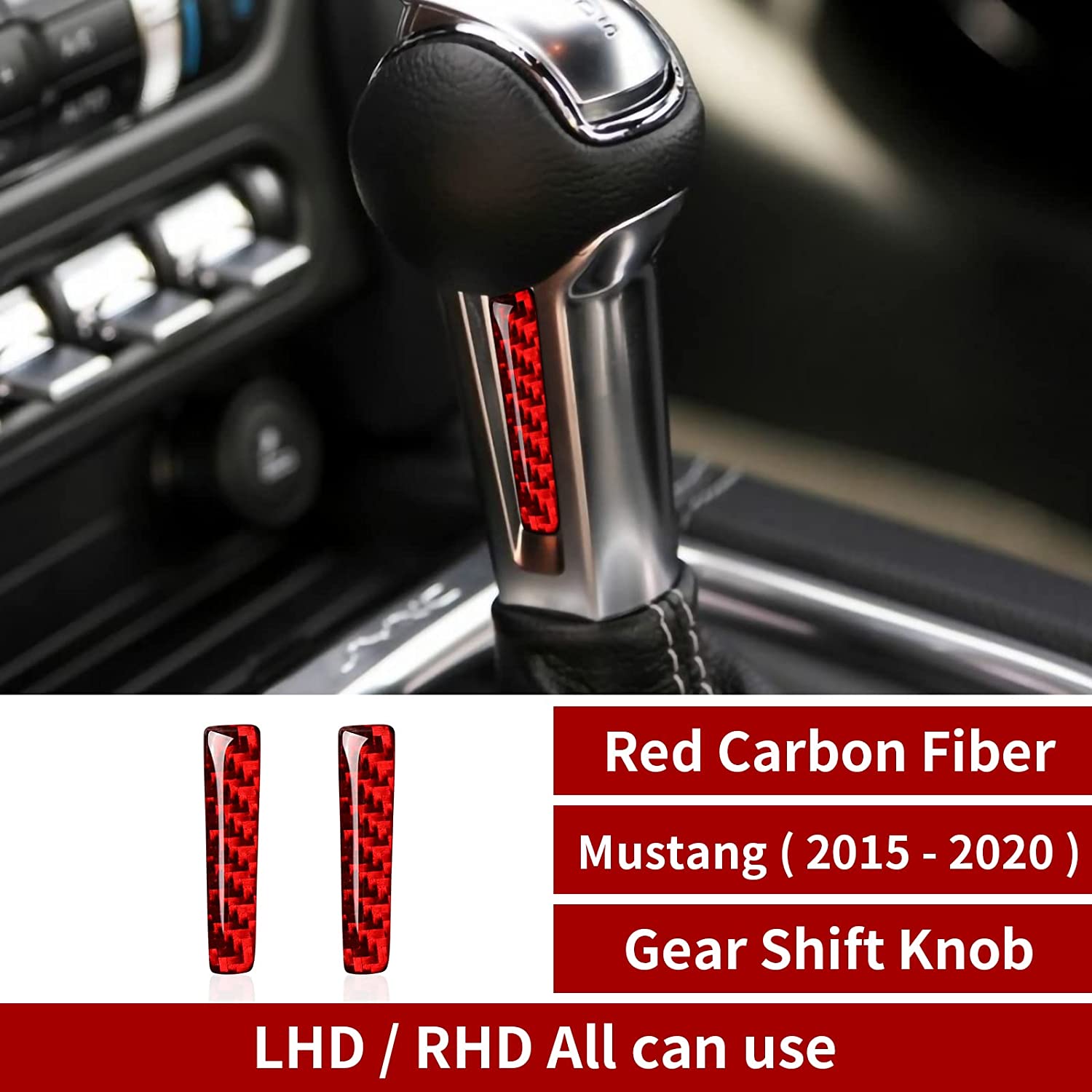 Car Gear Shift Knob Sticker Decal Carbon Fiber Interior Trim Cover Compatible with Mustang 2015 2016 2017 2018 2019 2020 Accessories - Delicate Leather