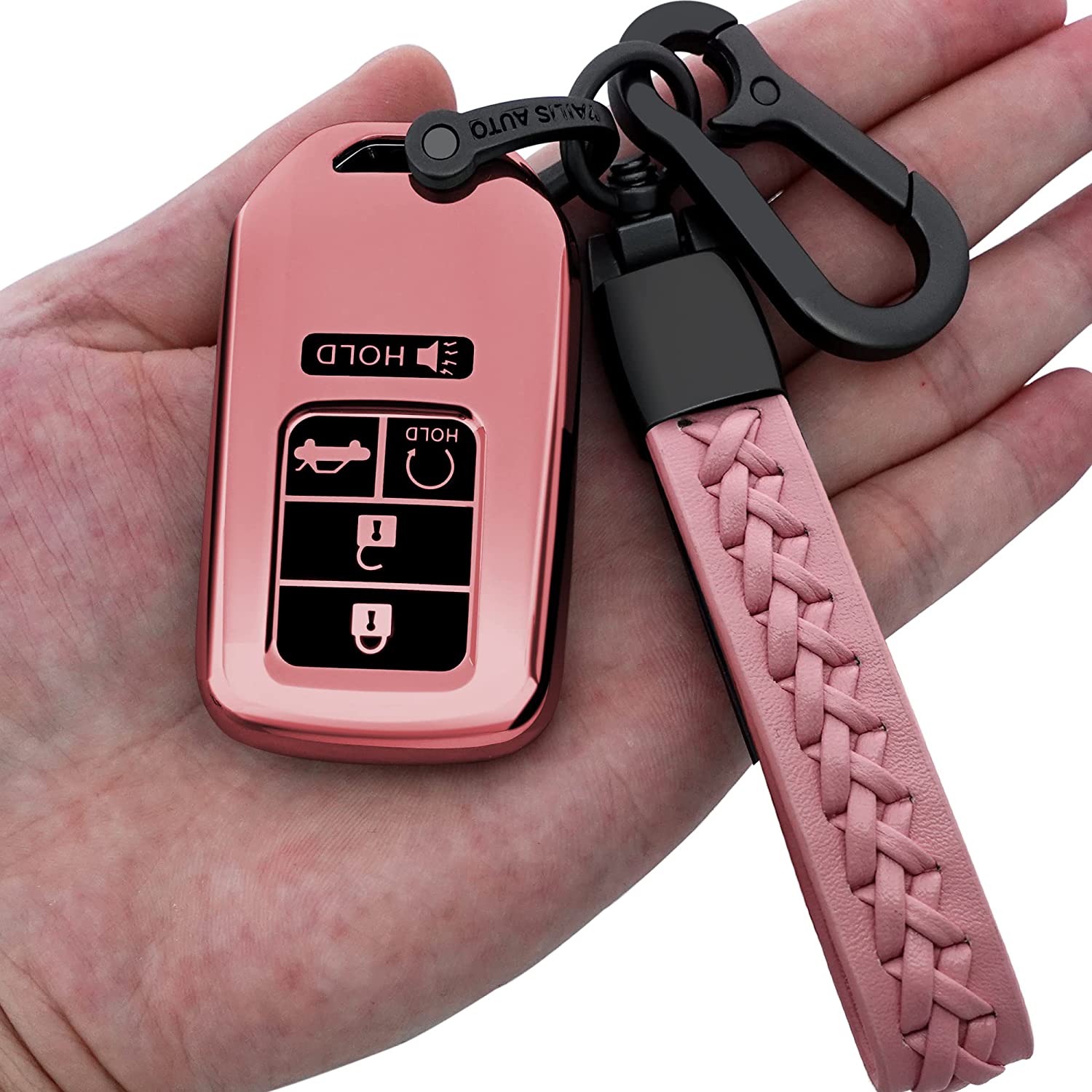 Honda key fob cover case,with keychain,Soft TPU protect car Key Shell,fit Civic Accord Pilot CR-V Insight,ect remote smart key - Delicate Leather